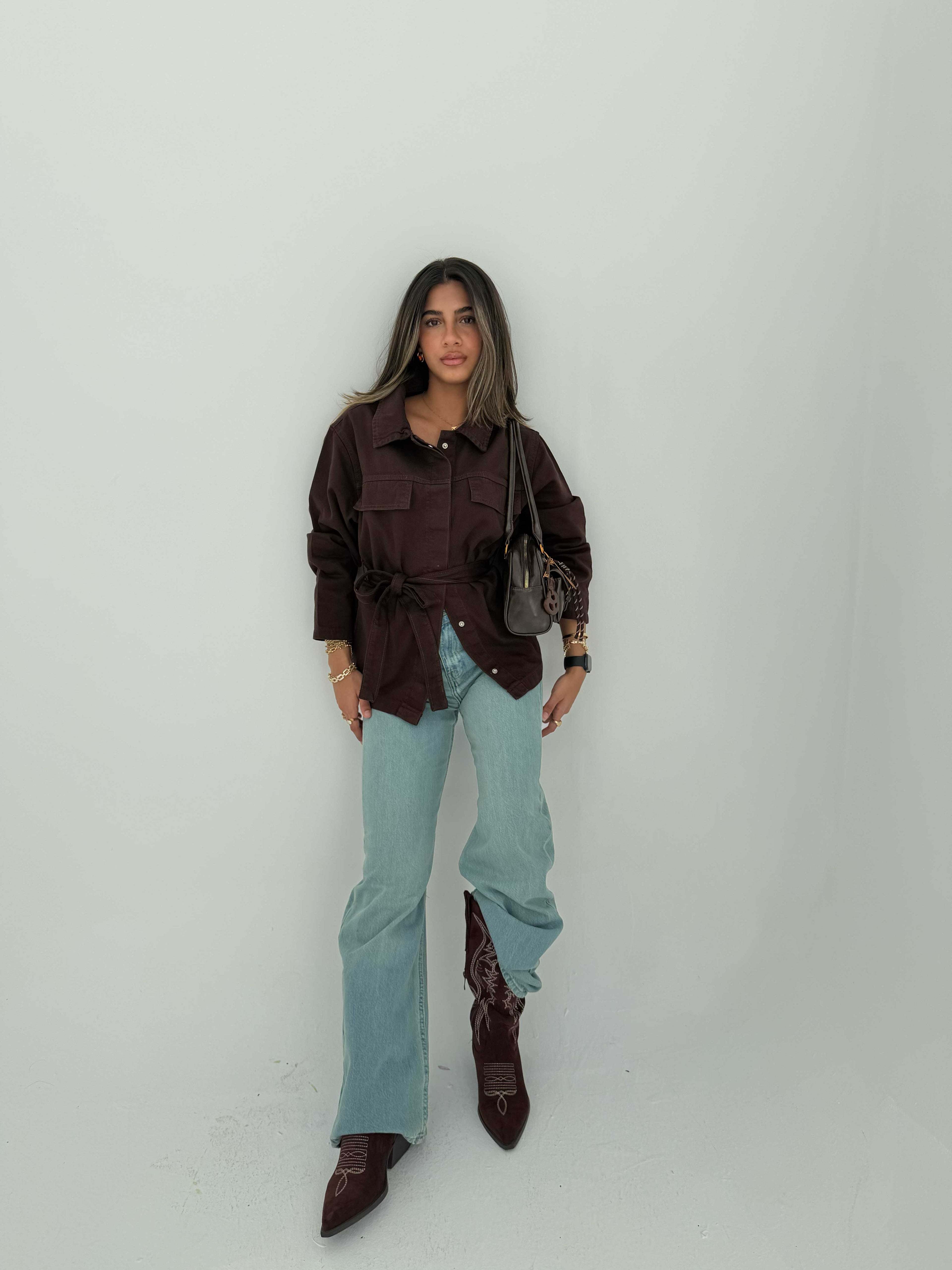 Jacket – Oversized Dark Chocolate Denim Jacket CIZARO - Cizaro Jeans