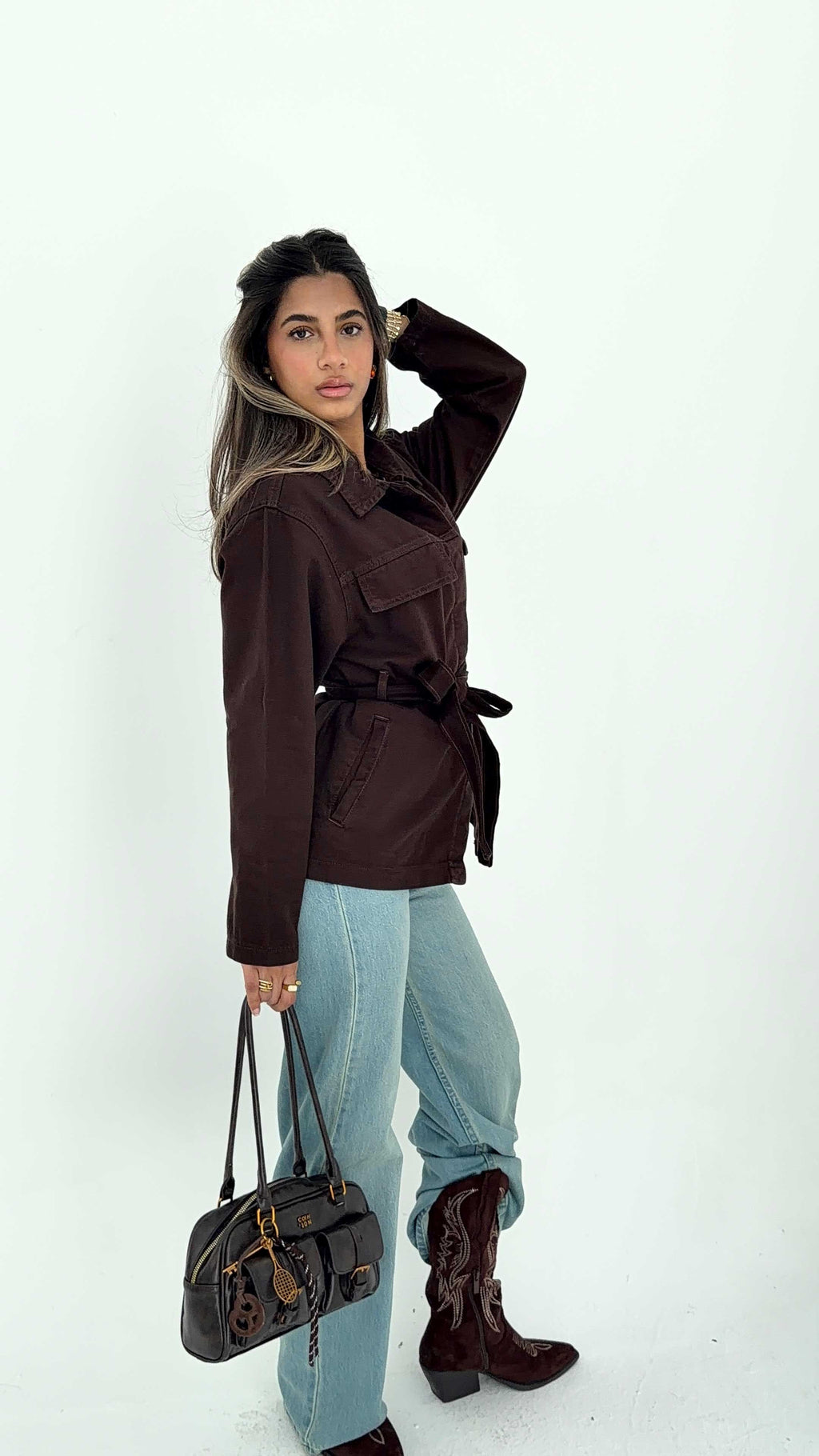 Jacket – Oversized Dark Chocolate Denim Jacket CIZARO - Cizaro Jeans