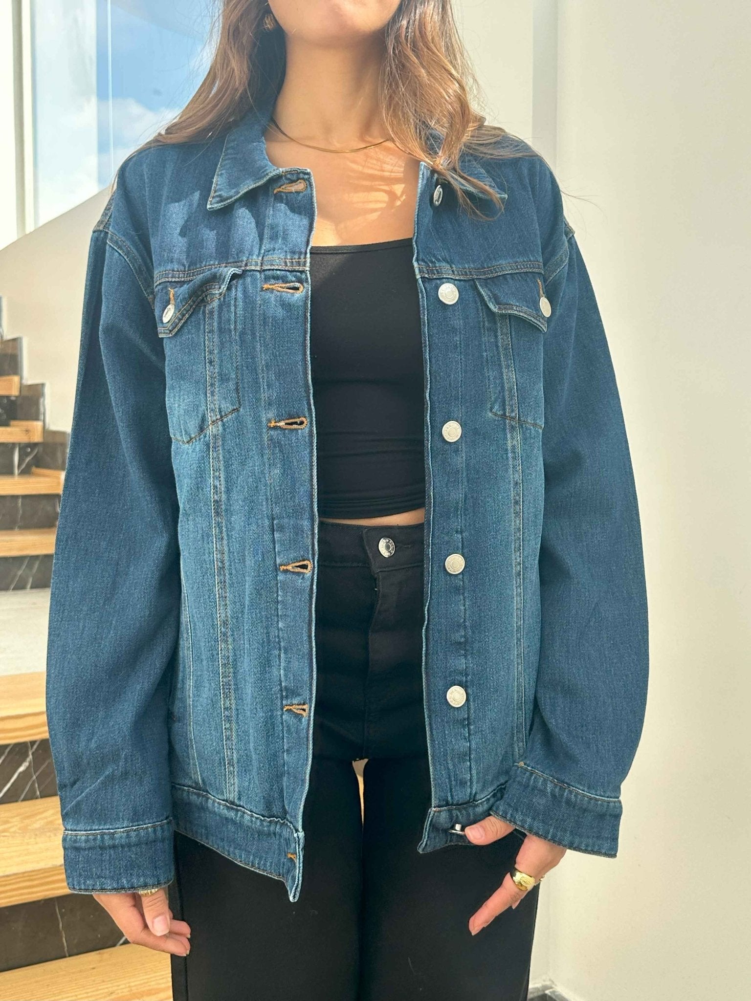 Oversized Denim Jacket - Dark Blue Wash Straight Fit.