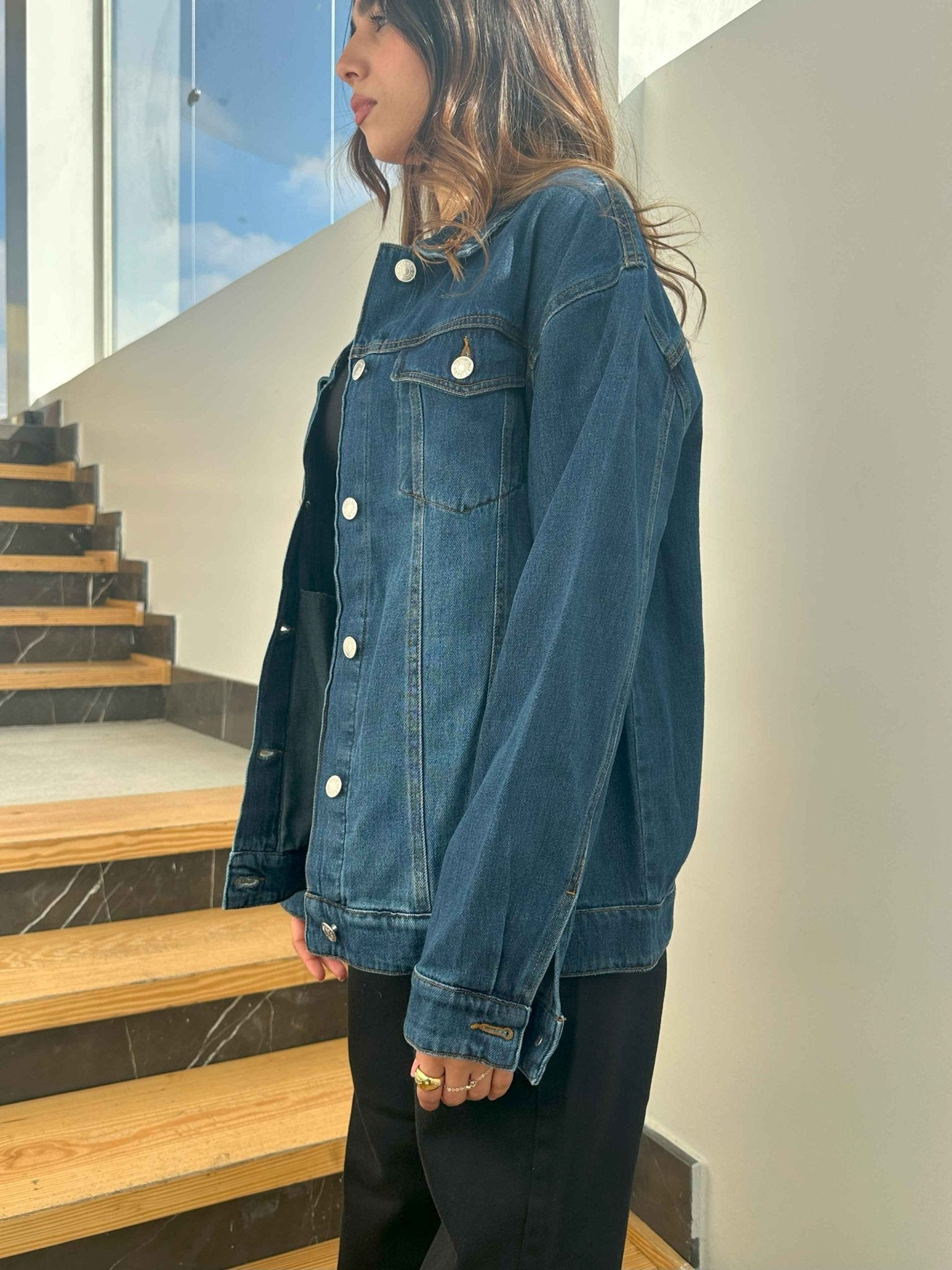 Oversized Denim Jacket - Dark Blue Wash Straight Fit.