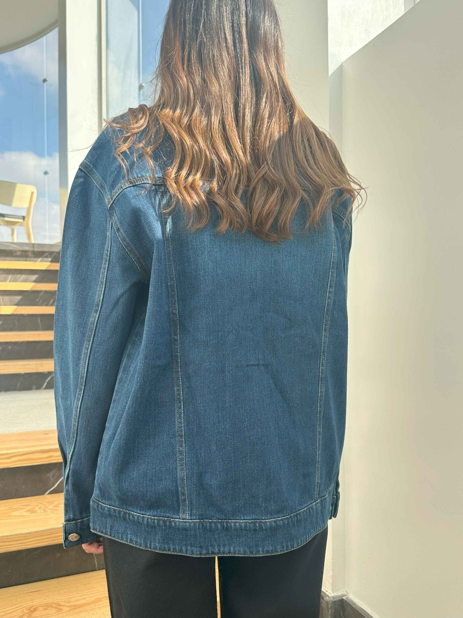 Oversized Denim Jacket - Dark Blue Wash Straight Fit.