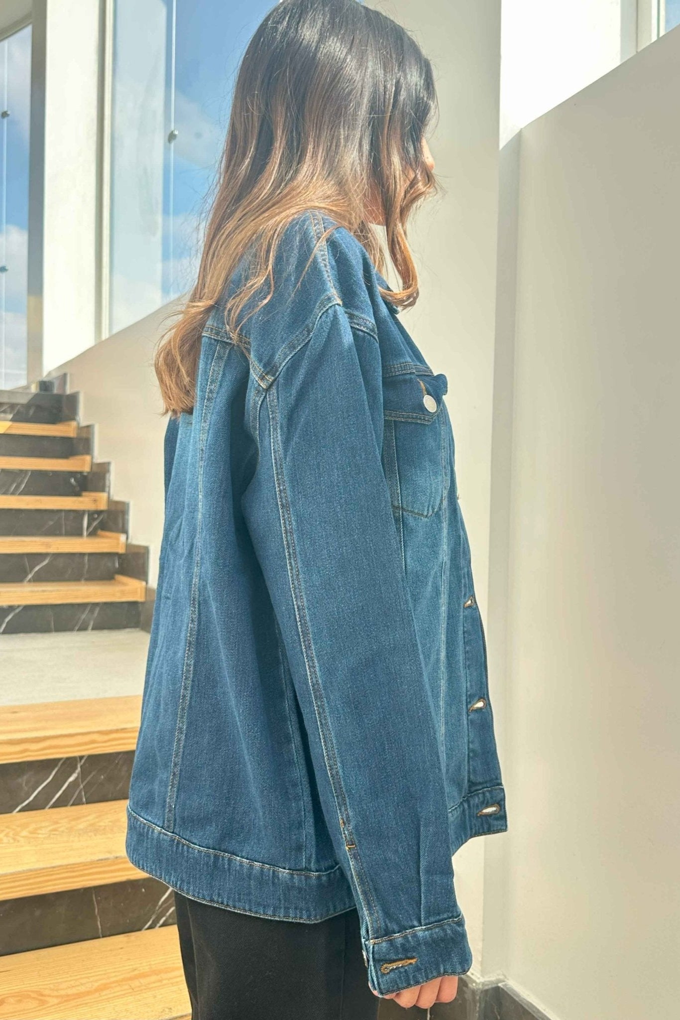 Oversized Denim Jacket - Dark Blue Wash Straight Fit.