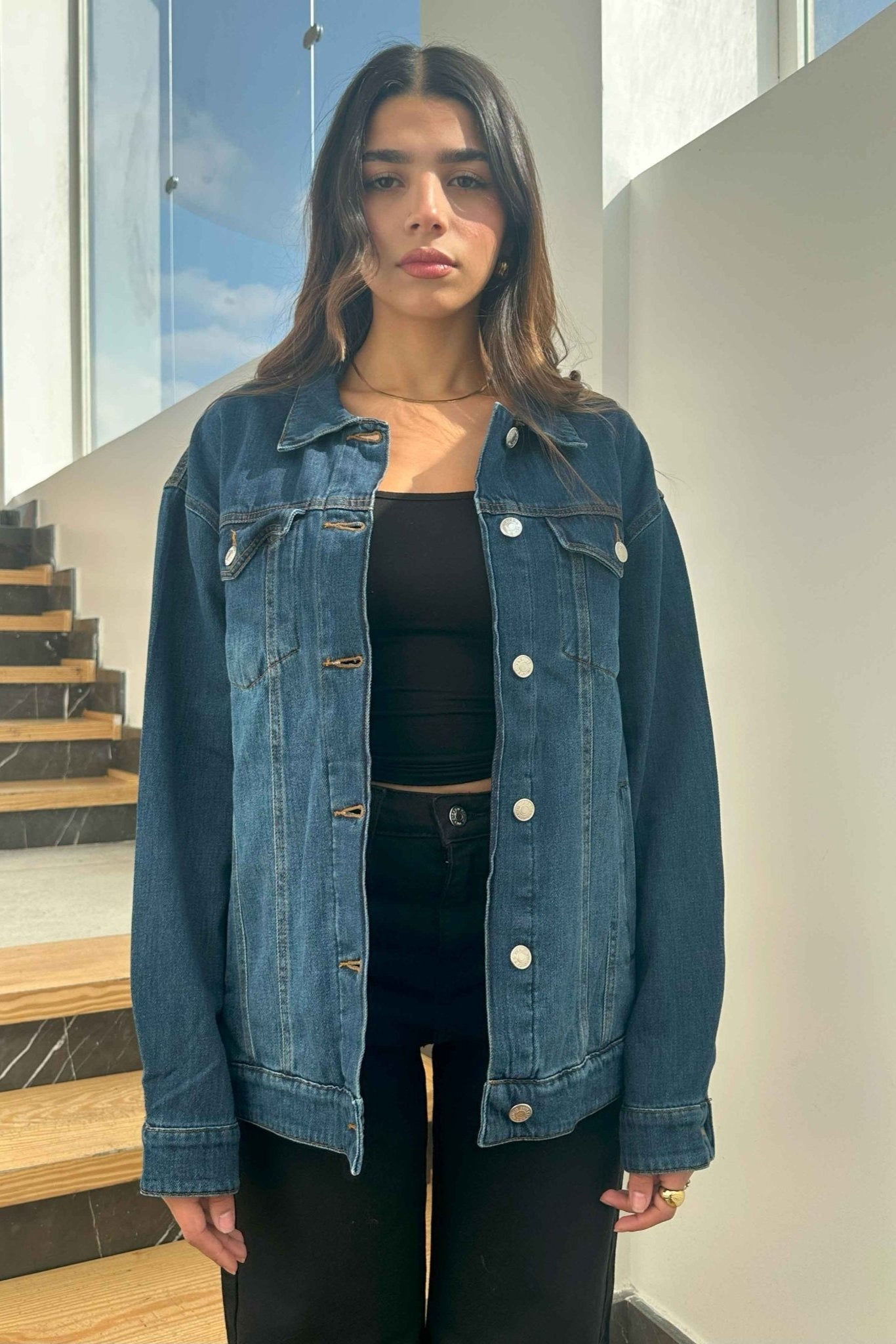 Oversized Denim Jacket - Dark Blue Wash Straight Fit.