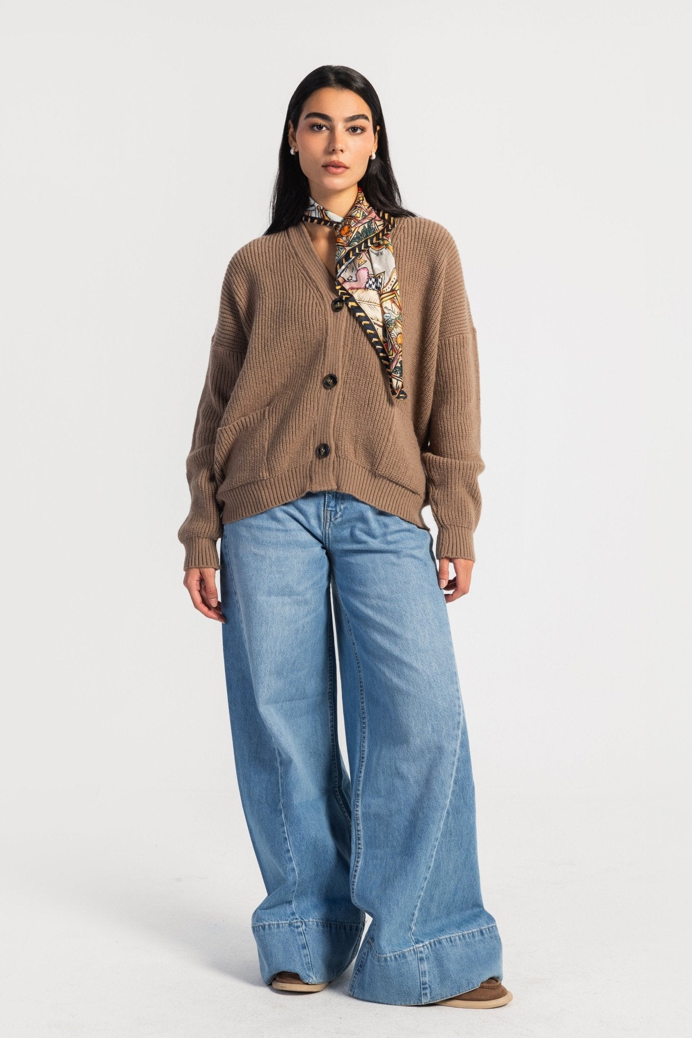 Knit Cardigan – Chunky Relaxed Soft Brown Cardigan CIZARO - Cizaro Jeans