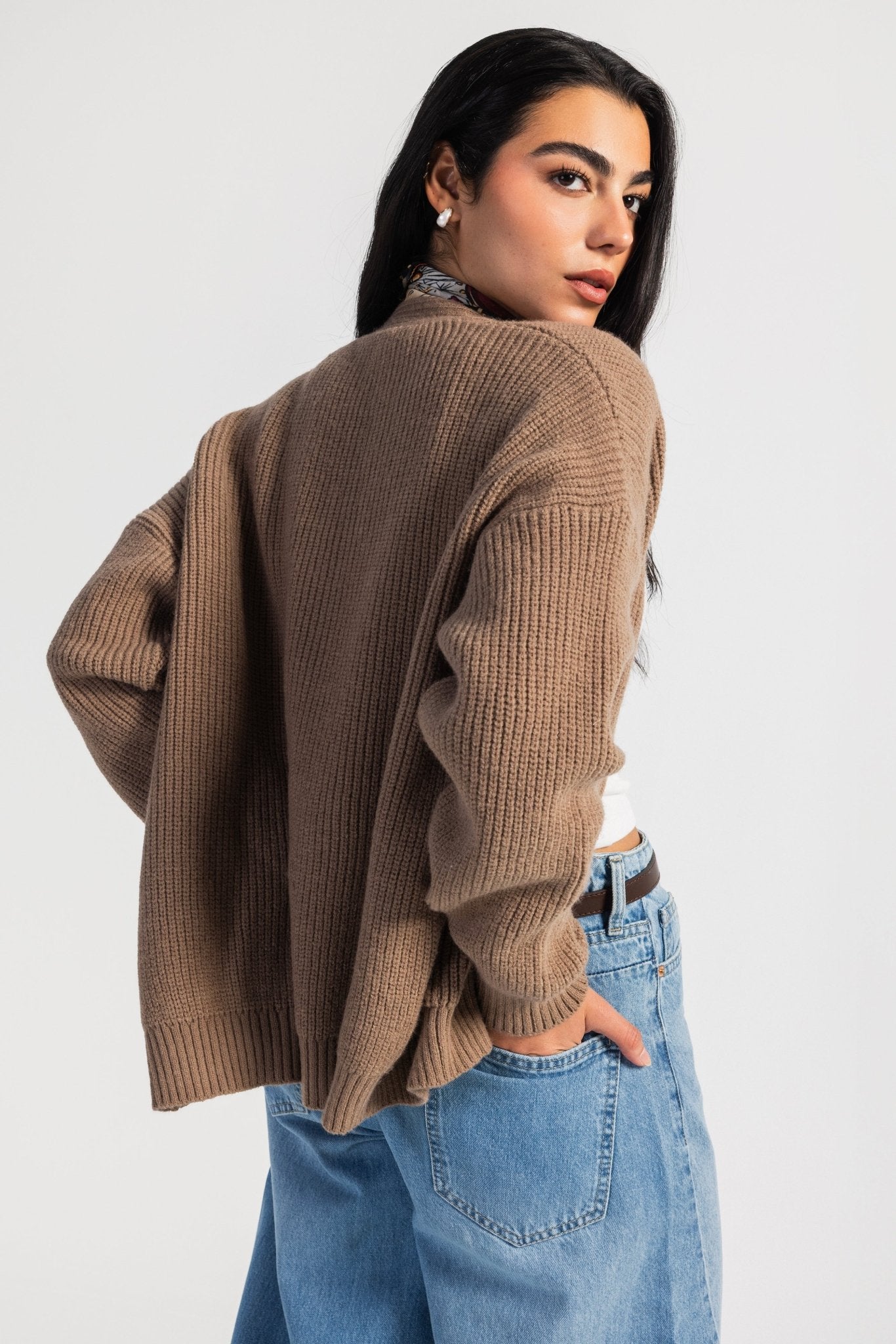 Knit Cardigan – Chunky Relaxed Soft Brown Cardigan CIZARO - Cizaro Jeans