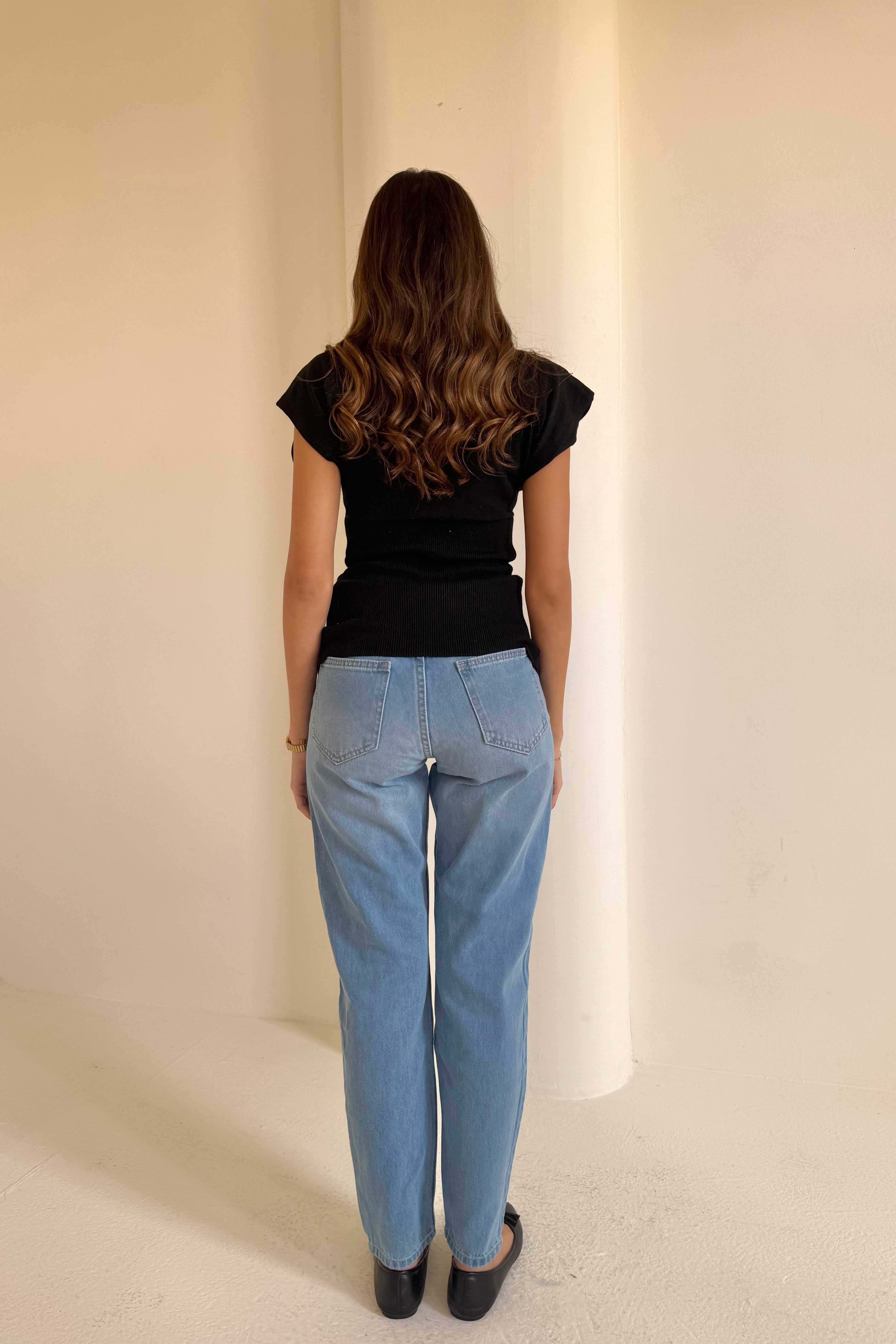 Mom Fit – Mid-Rise Powder Blue Jeans