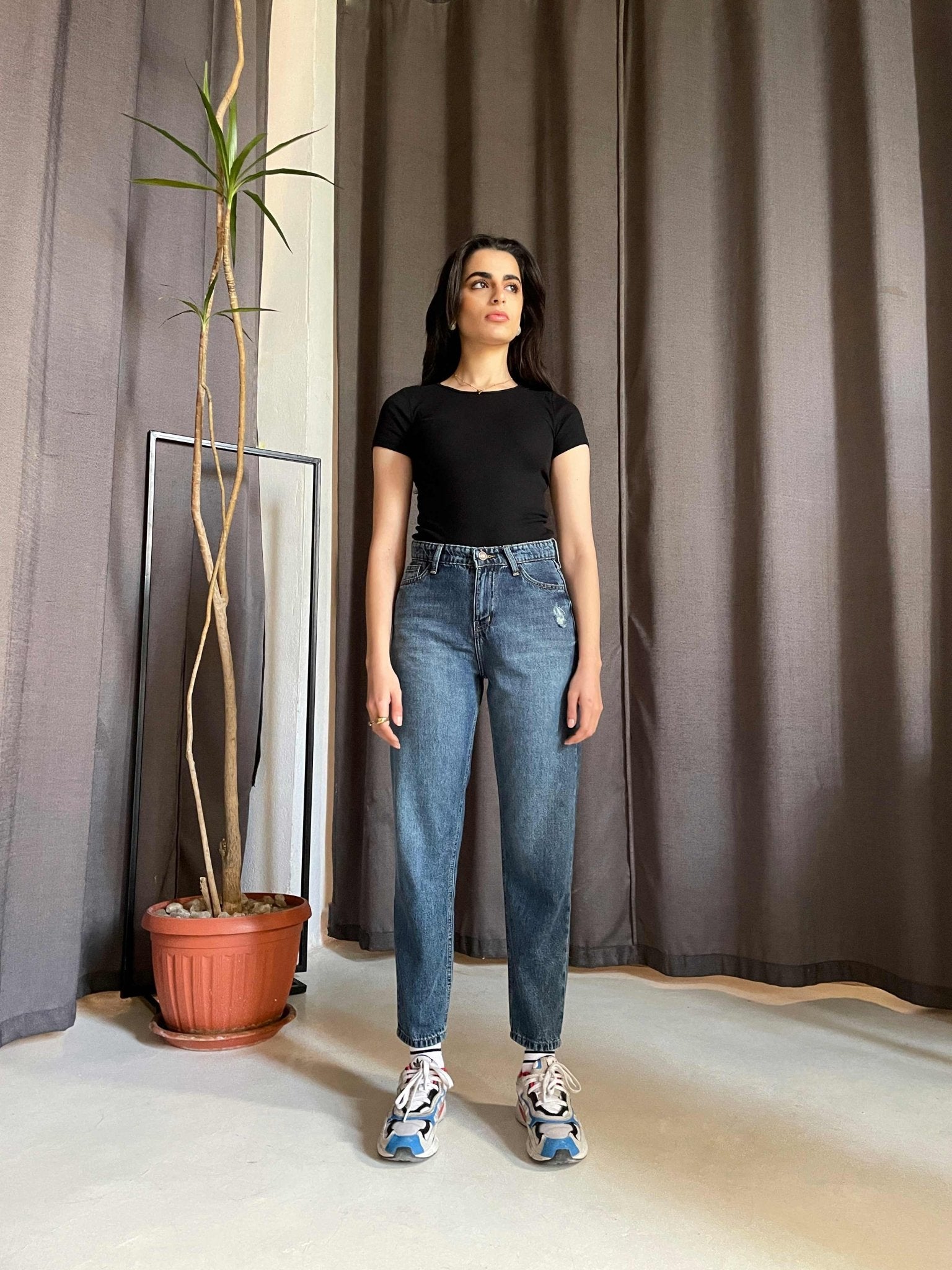 Dark Blue Mom-Fit Jeans. Mom-Fit CIZARO 34   - Cizaro Jeans