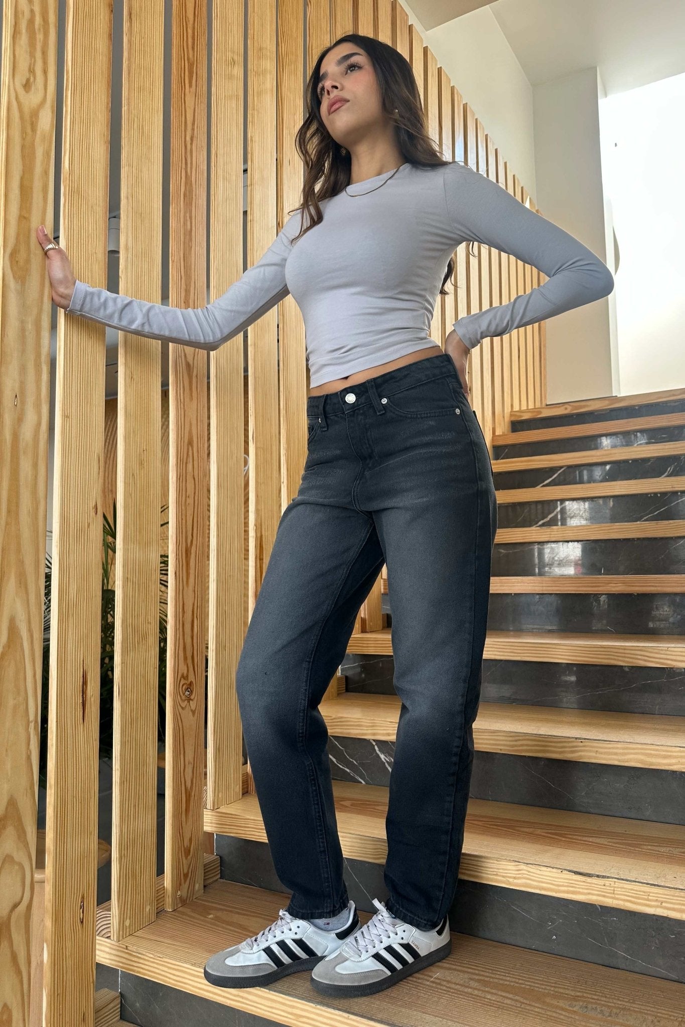 Mom-fit -Charcoal Black Mom Jeans CIZARO - Cizaro Jeans