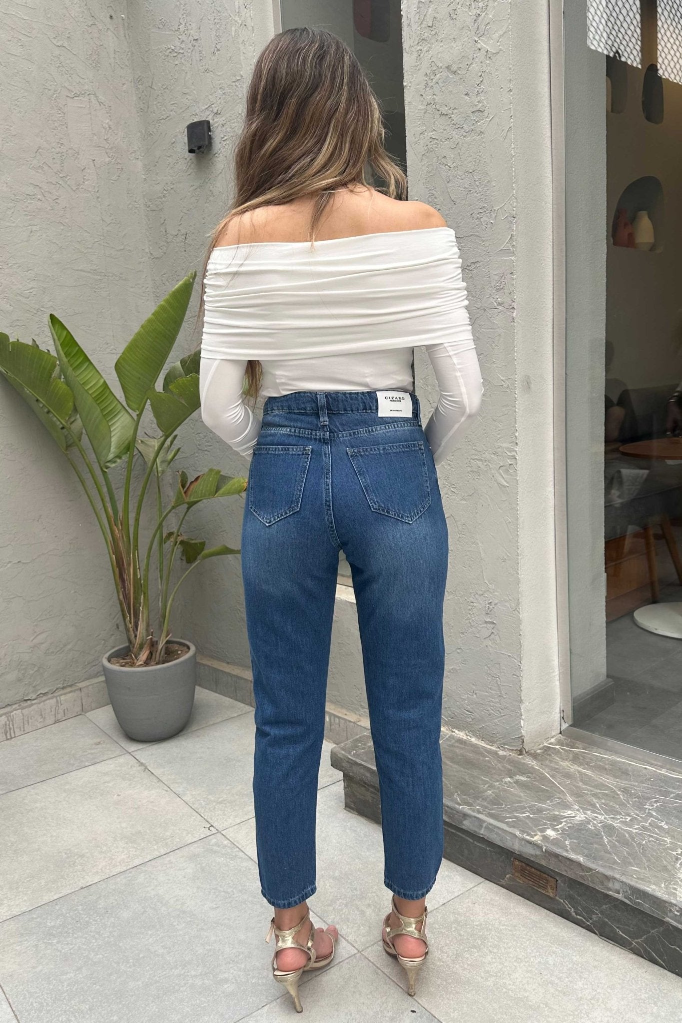 Mom Fit | High-Waist Navy Blue Jeans Mom Jeans CIZARO - Cizaro Jeans