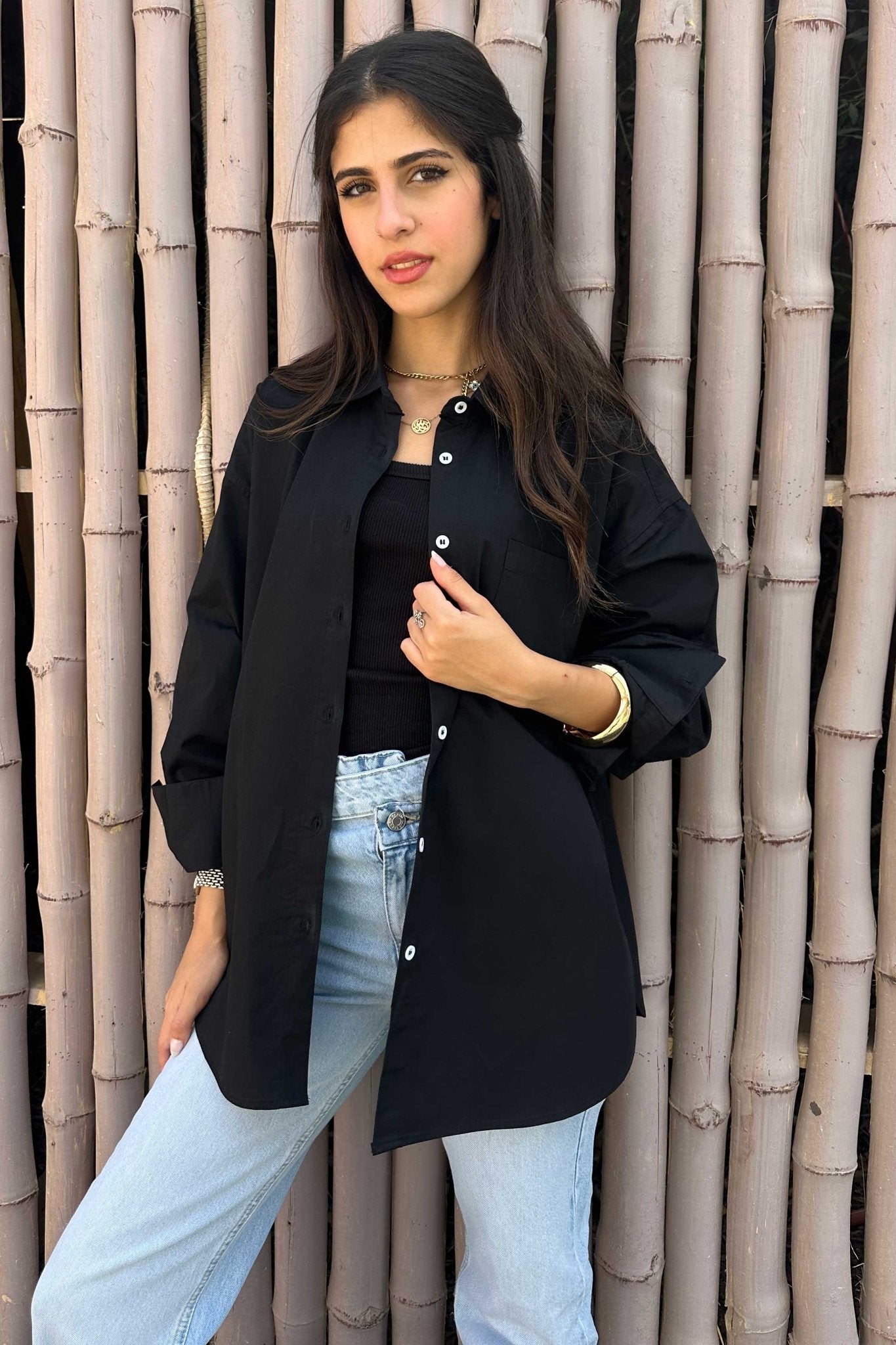Oversized - Black Button-Down Shirt Shirt CIZNEW - Cizaro Jeans