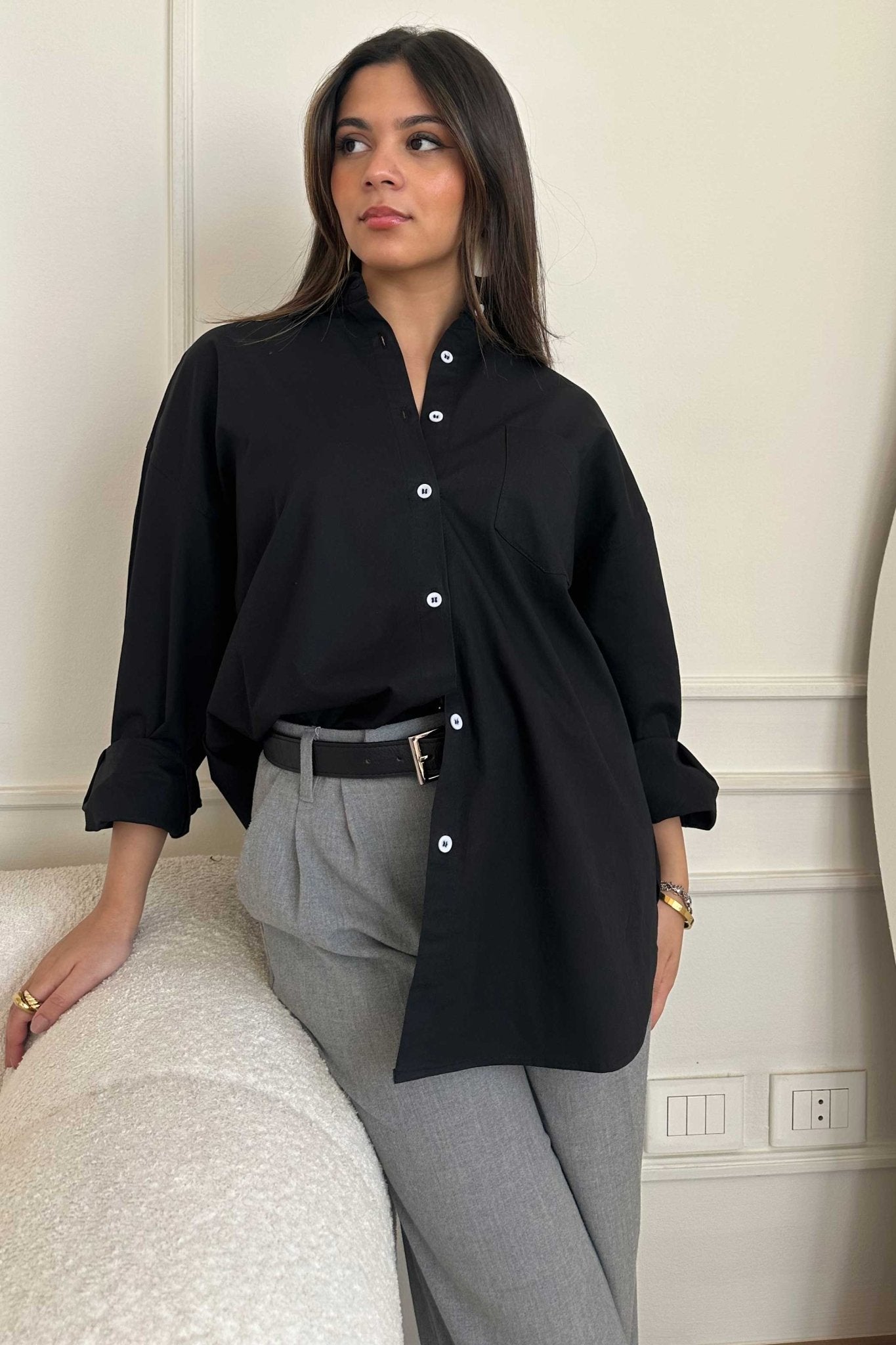 Oversized - Black Button-Down Shirt Shirt CIZNEW - Cizaro Jeans
