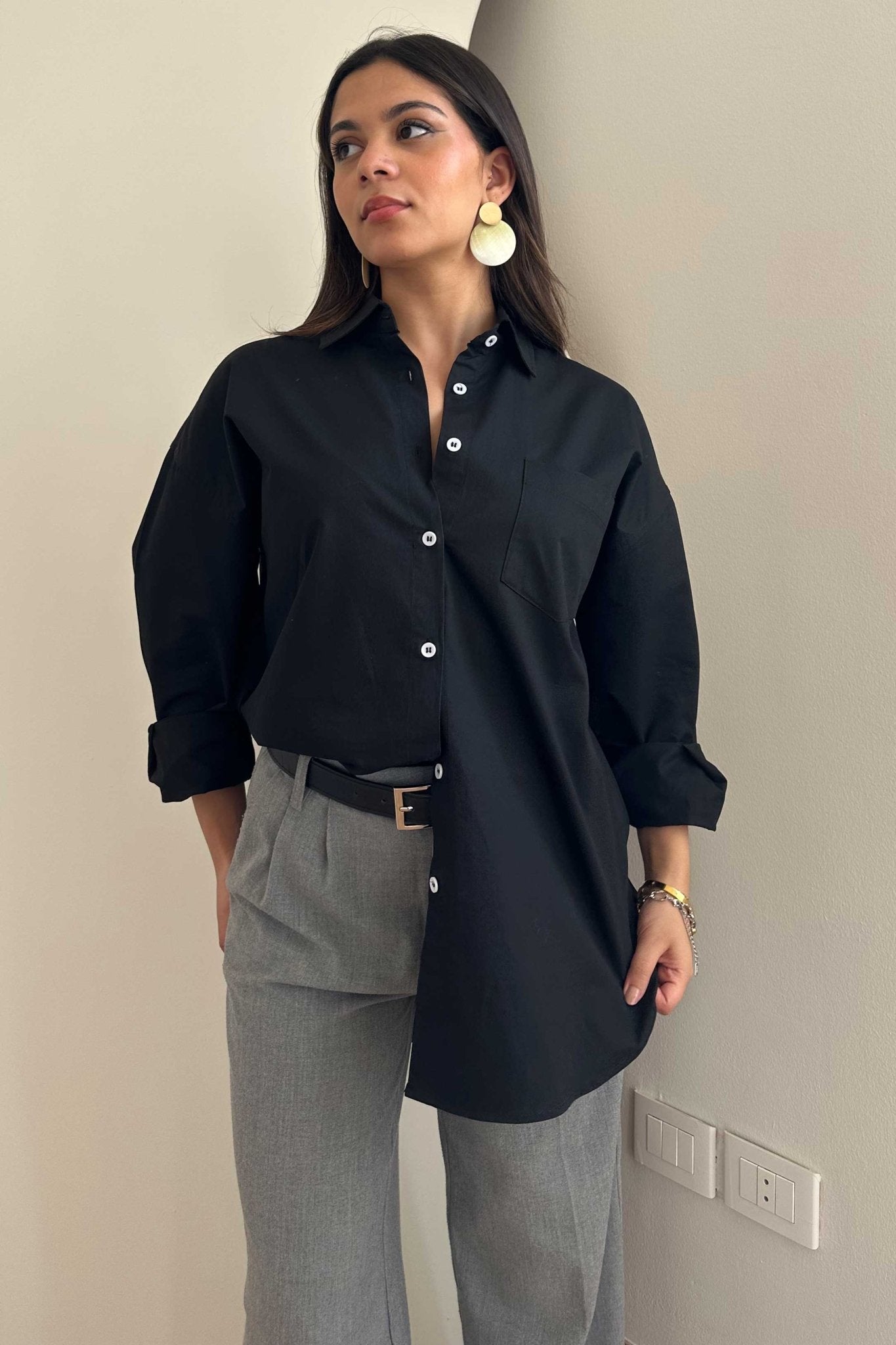 Oversized - Black Button-Down Shirt Shirt CIZNEW - Cizaro Jeans