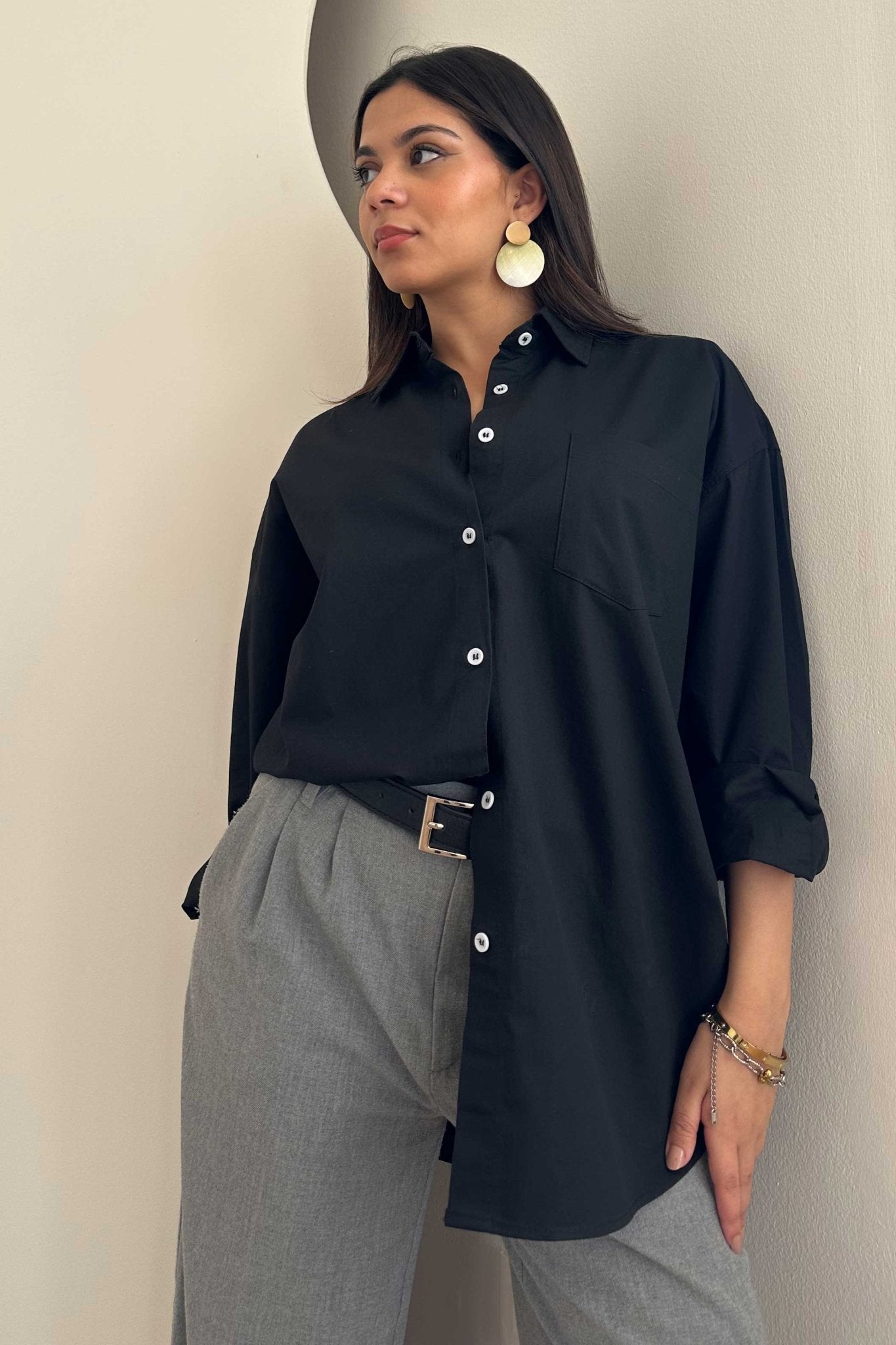 Oversized - Black Button-Down Shirt