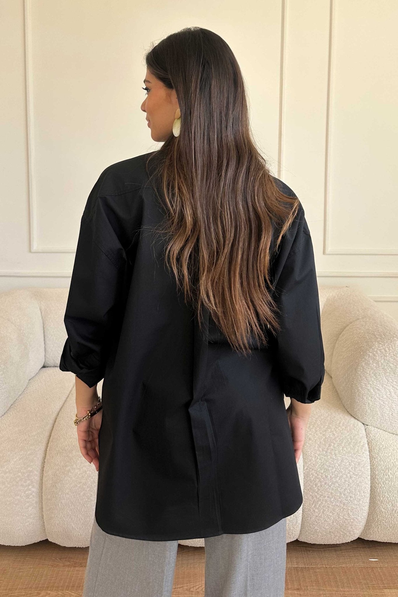 Oversized - Black Button-Down Shirt Shirt CIZNEW - Cizaro Jeans