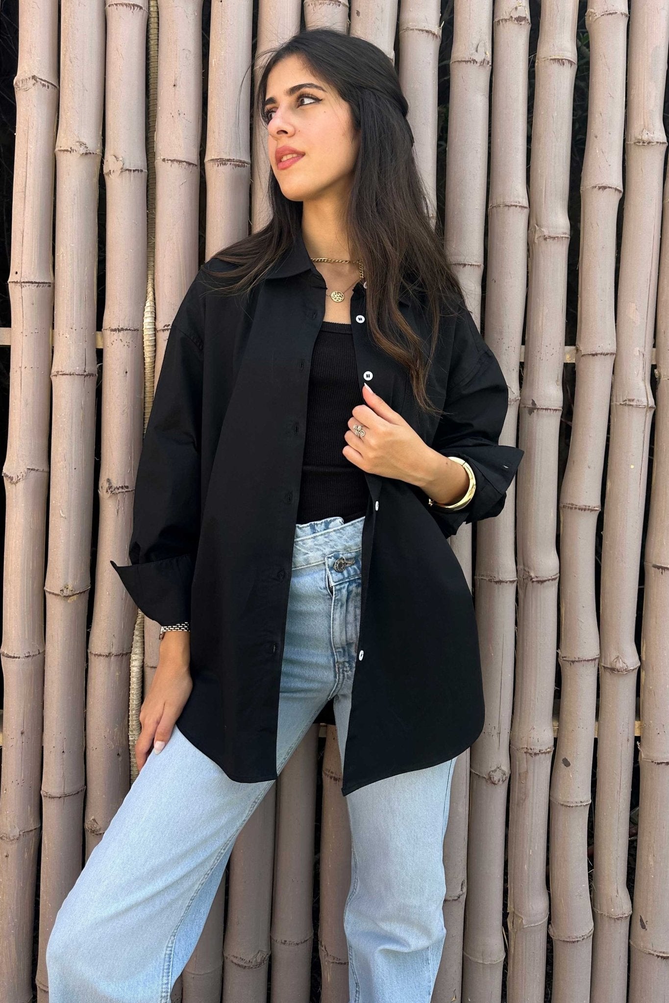 Oversized - Black Button-Down Shirt Shirt CIZNEW - Cizaro Jeans