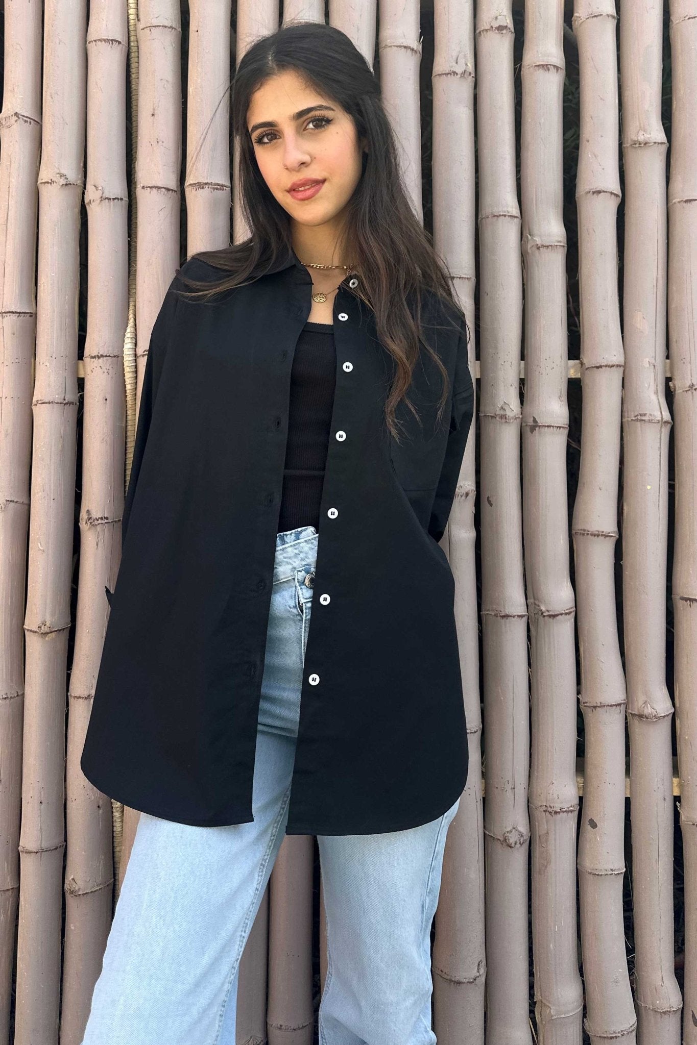 Oversized - Black Button-Down Shirt Shirt CIZNEW - Cizaro Jeans