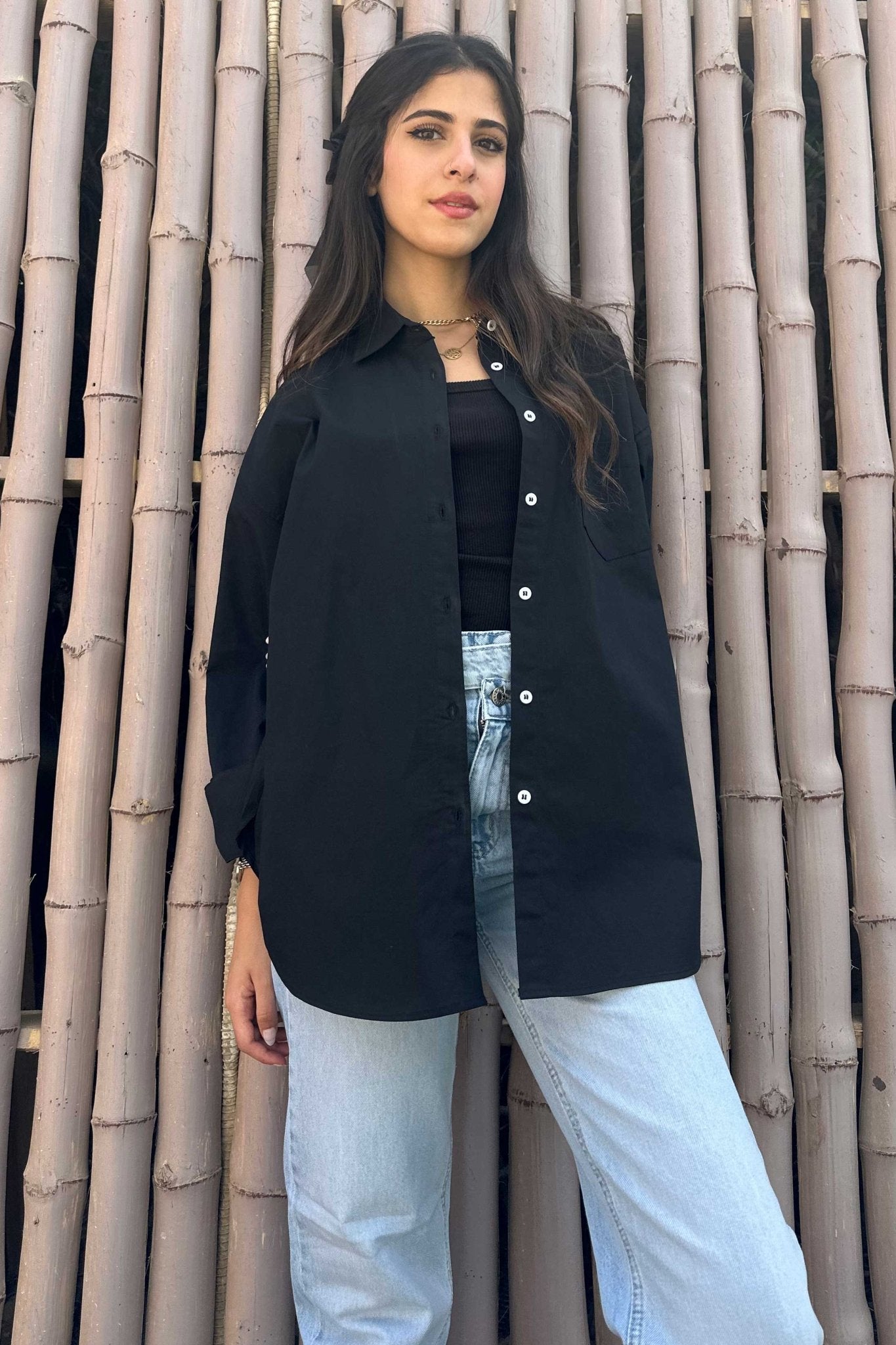 Oversized - Black Button-Down Shirt Shirt CIZNEW - Cizaro Jeans