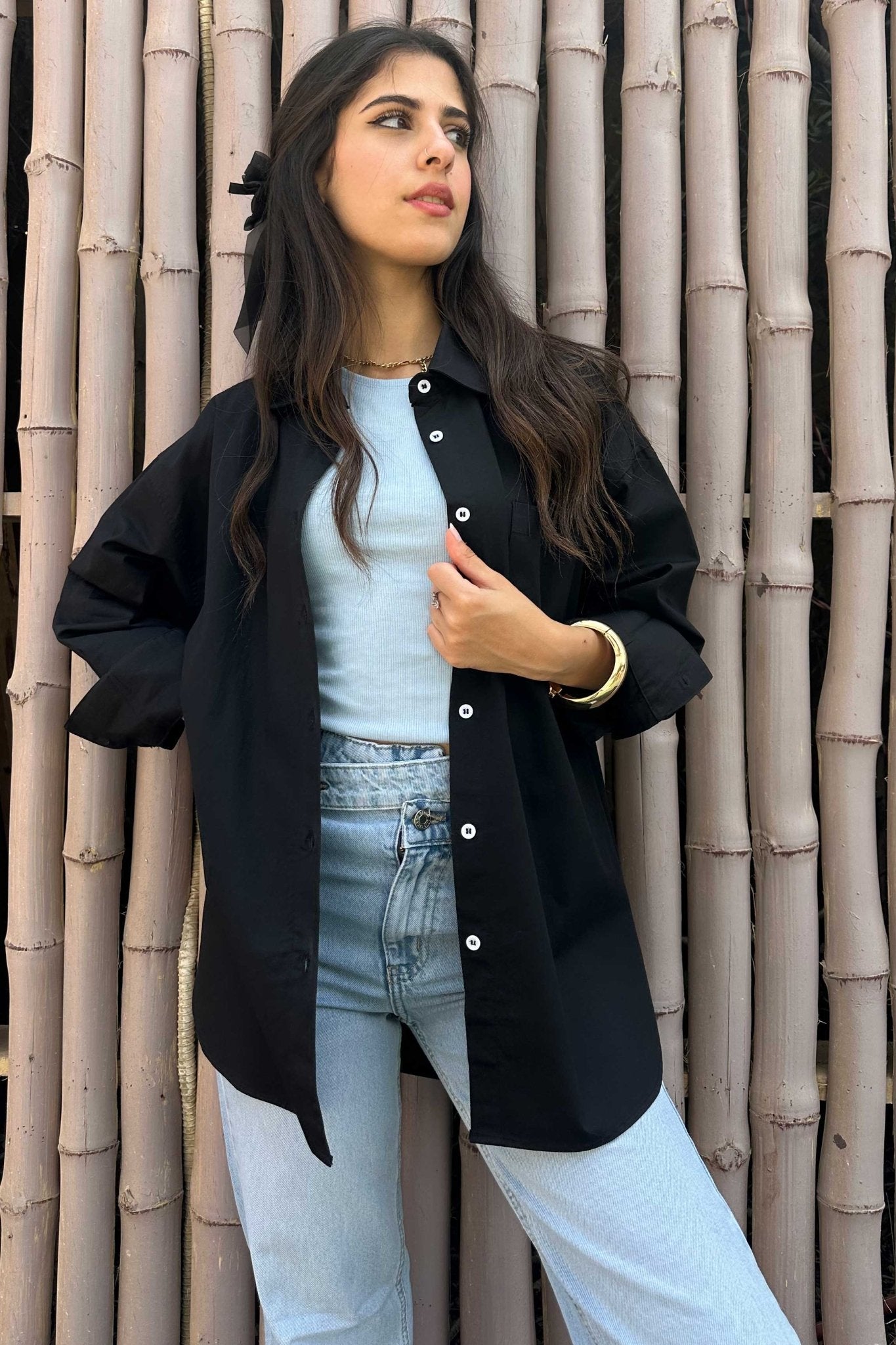 Oversized - Black Button-Down Shirt Shirt CIZNEW - Cizaro Jeans