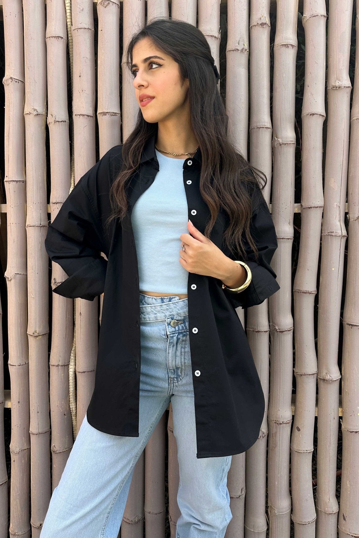 Oversized - Black Button-Down Shirt Shirt CIZNEW - Cizaro Jeans