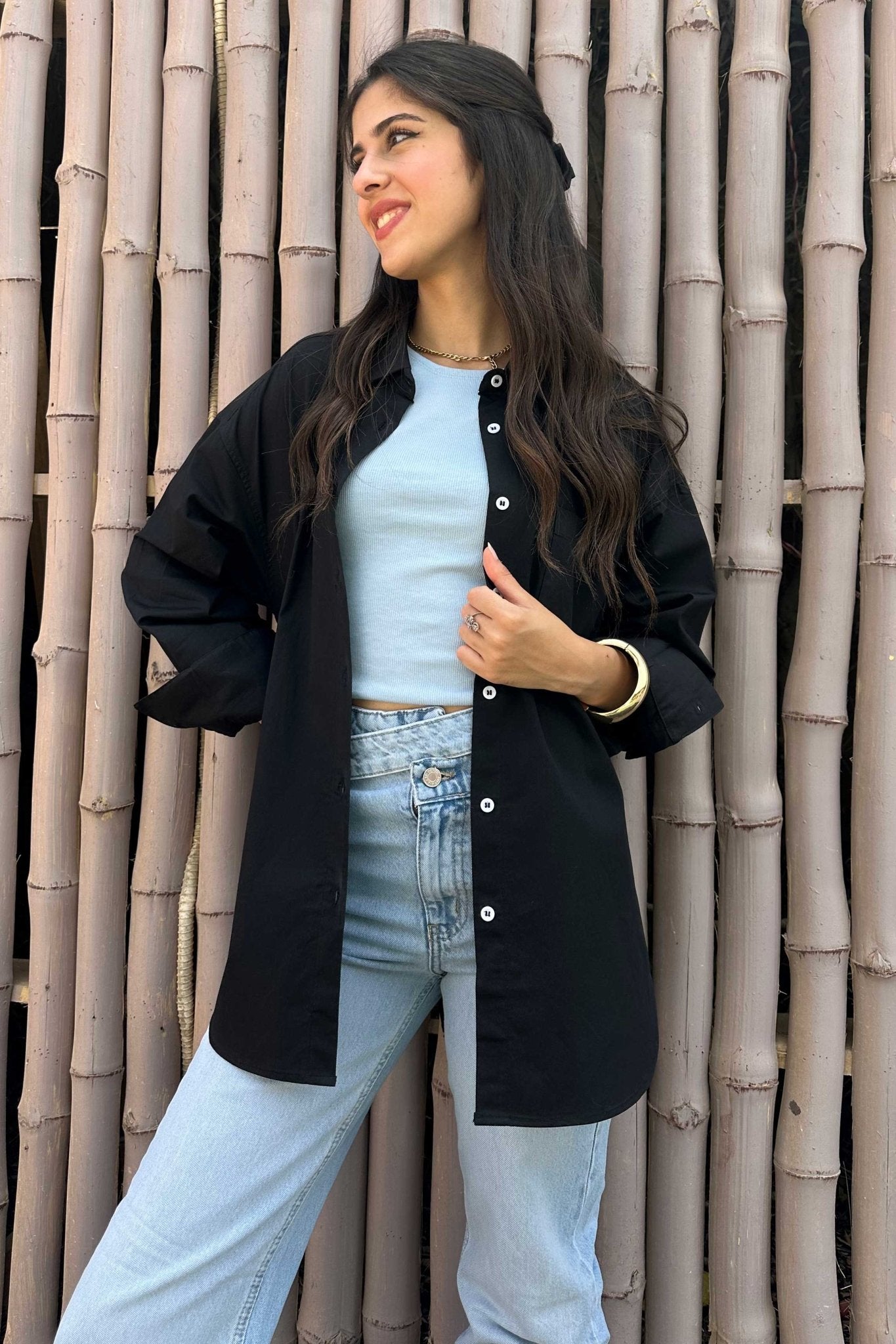 Oversized - Black Button-Down Shirt Shirt CIZNEW - Cizaro Jeans