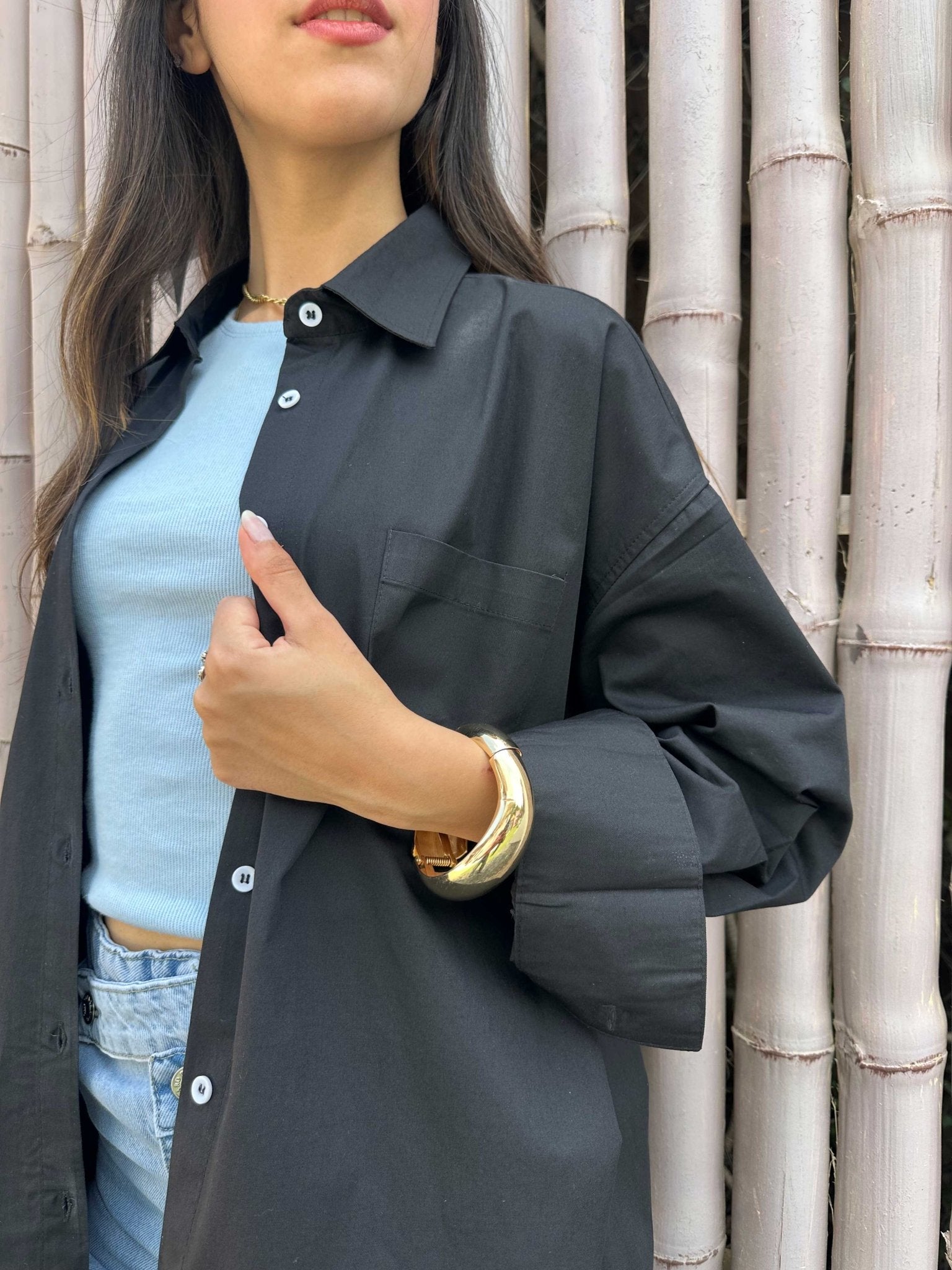 Oversized - Black Button-Down Shirt Shirt CIZNEW - Cizaro Jeans