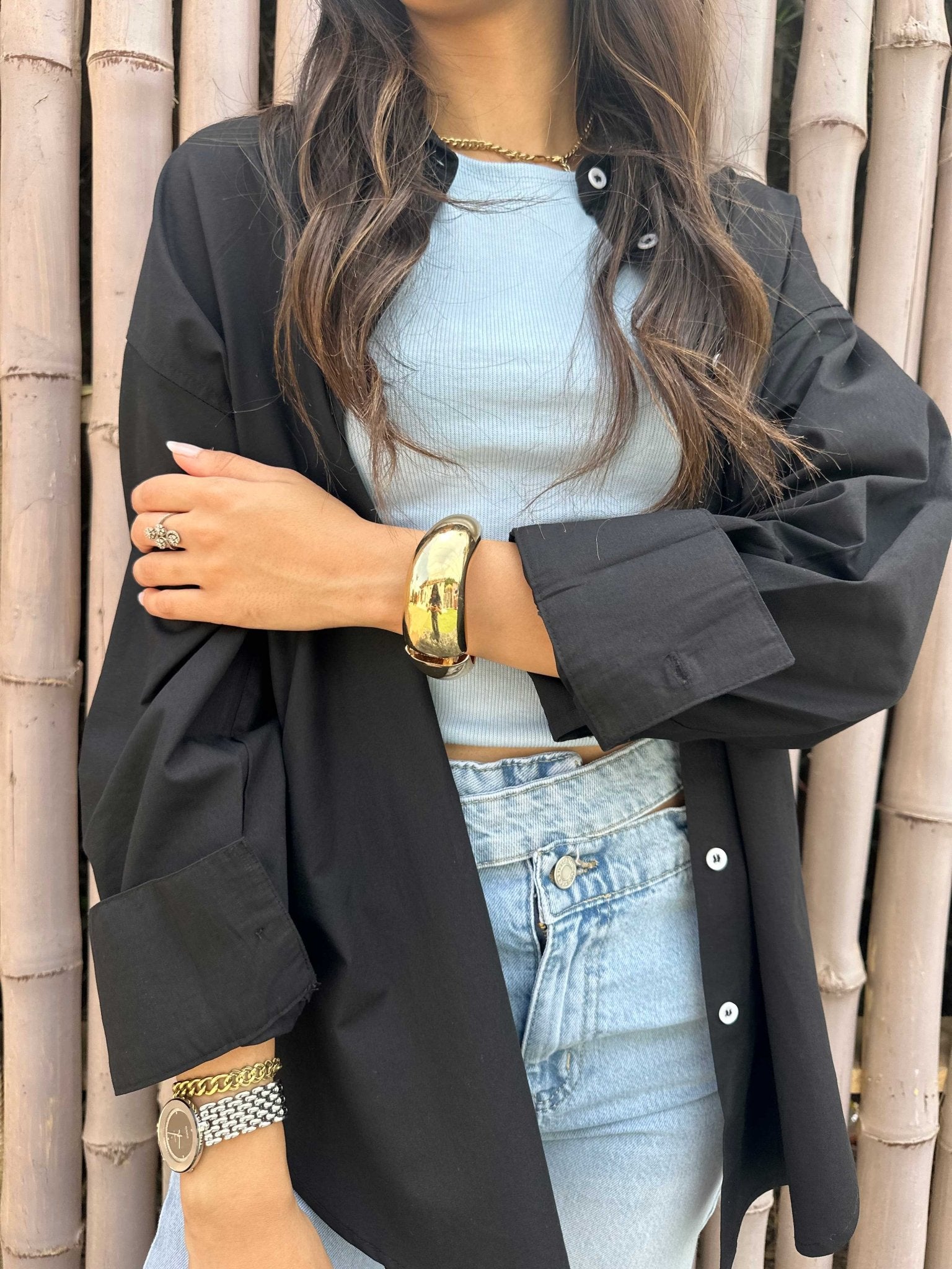 Oversized - Black Button-Down Shirt Shirt CIZNEW - Cizaro Jeans