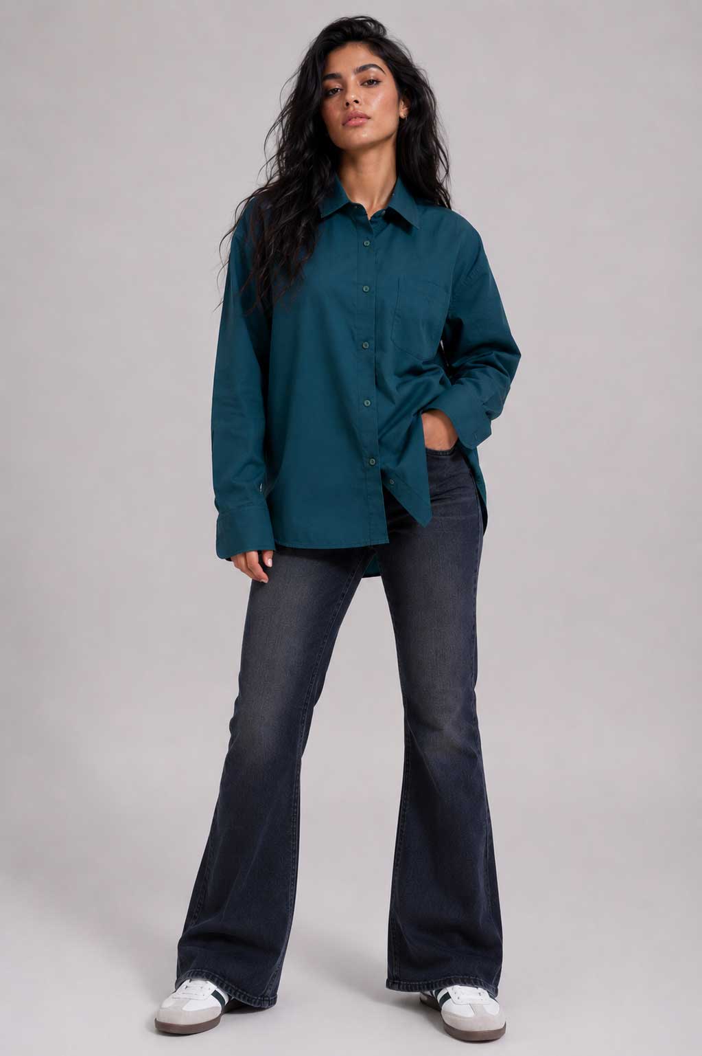 Oversized Poplin Shirt – Dark Teal Shirt CIZARO - Cizaro Jeans
