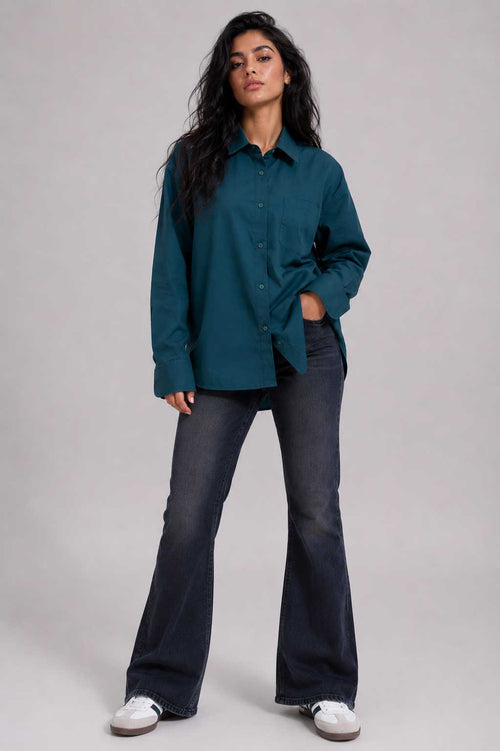 Oversized Poplin Shirt – Dark Teal Shirt CIZARO - Cizaro Jeans