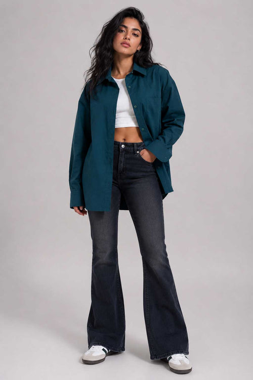 Oversized Poplin Shirt – Dark Teal Shirt CIZARO - Cizaro Jeans
