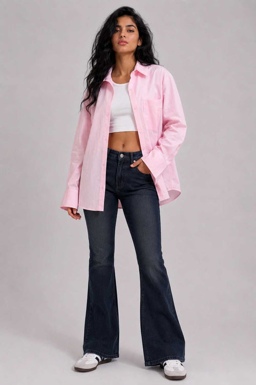Oversized Poplin Shirt – Pink T shirt CIZARO - Cizaro Jeans