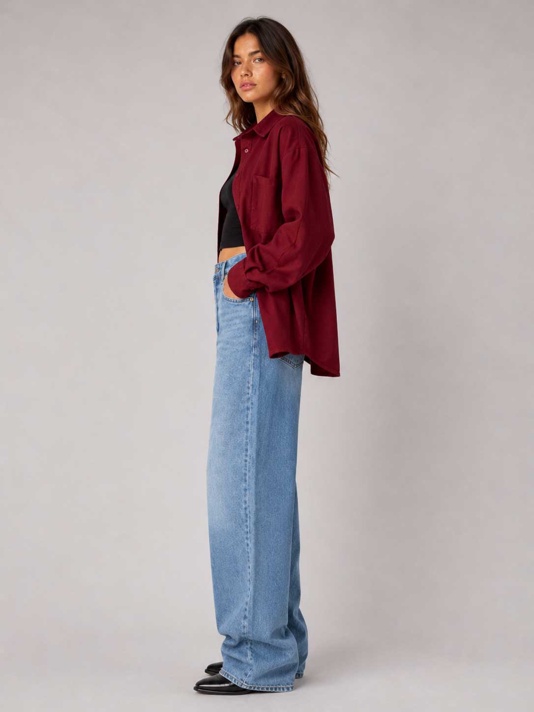 Burgundy Oversized Shirt – Linen Effect