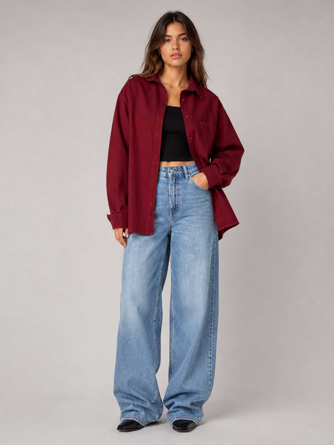 Burgundy Oversized Shirt – Linen Effect