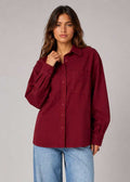 Burgundy Oversized Shirt – Linen Effect