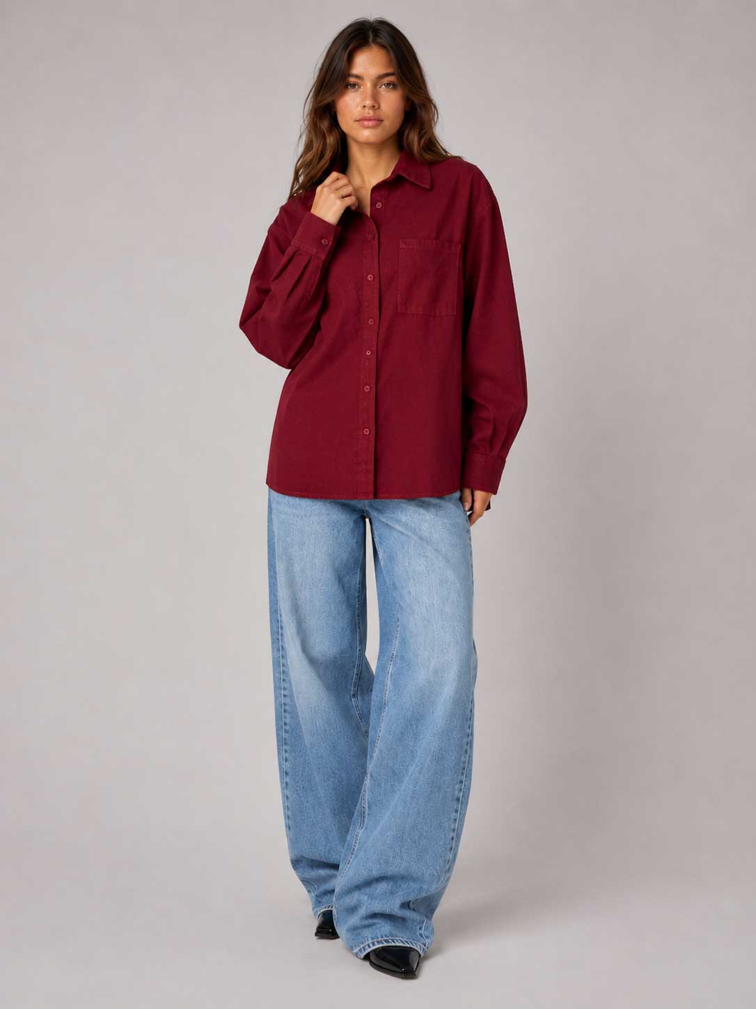 Burgundy Oversized Shirt – Linen Effect