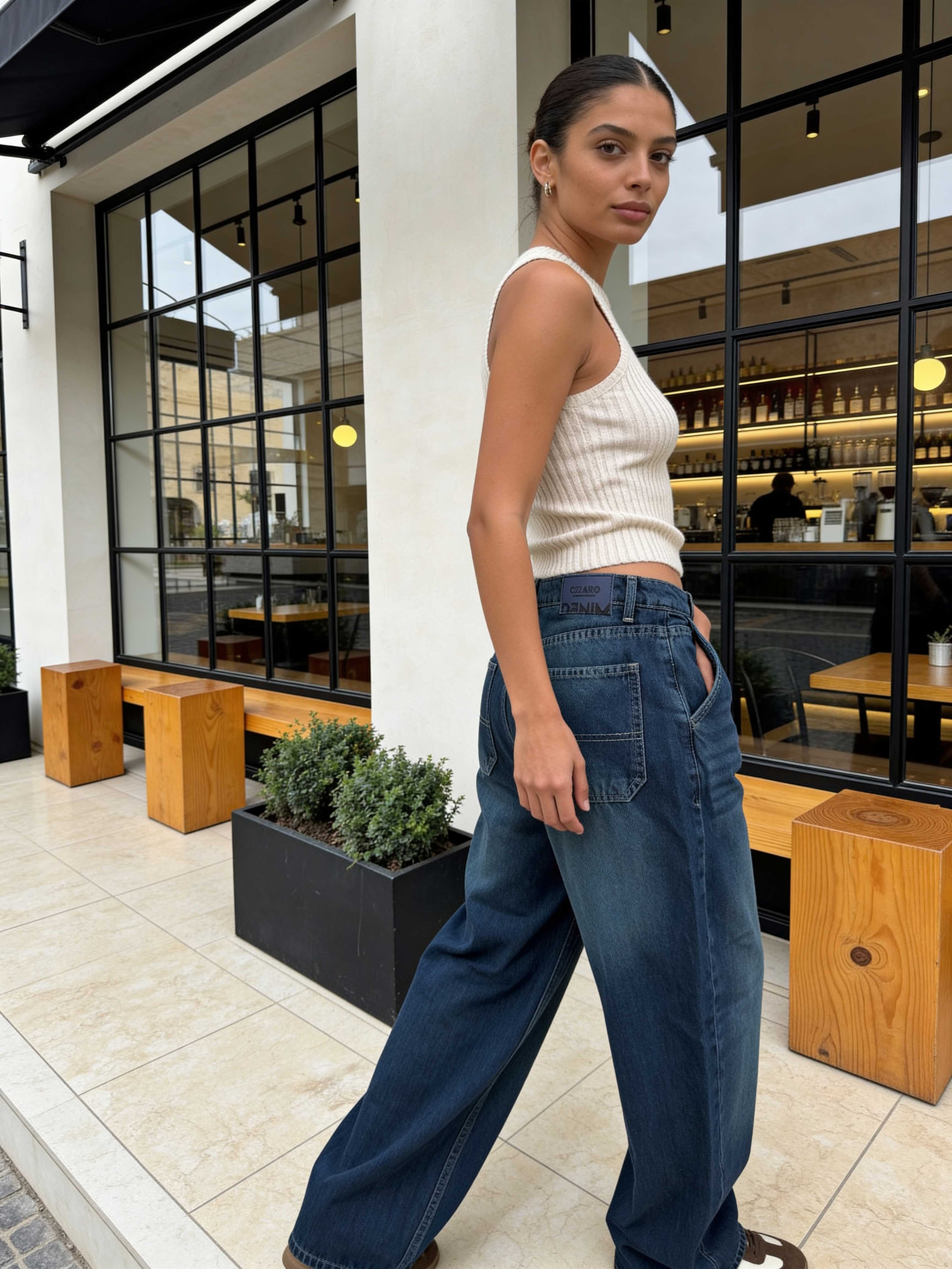 Skater – High-Waist Deep Vintage Green Jeans Skater CIZARO - Cizaro Jeans