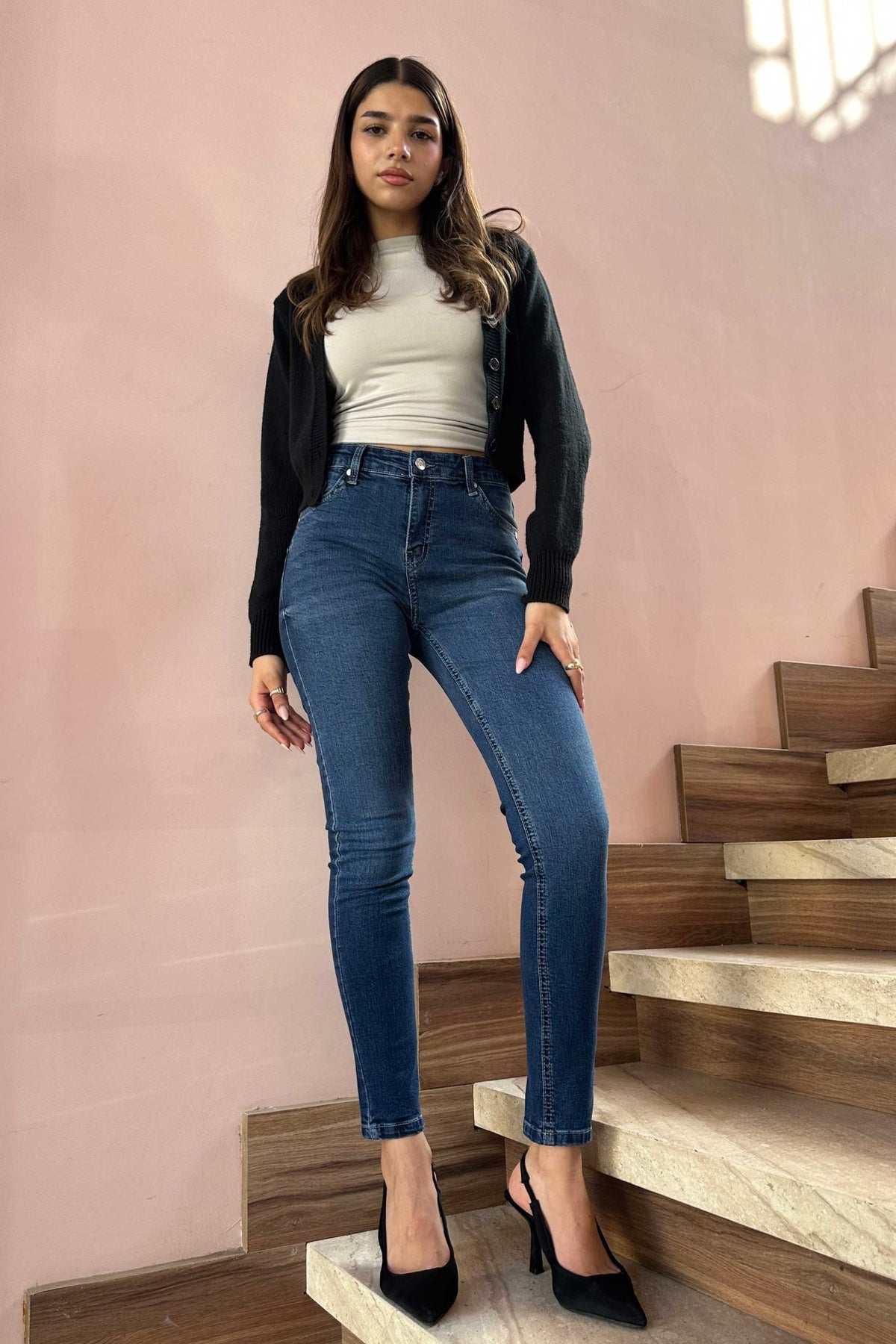 Skinny - High-Waist Dark Blue Jeans Mom-Fit CIZARO - Cizaro Jeans