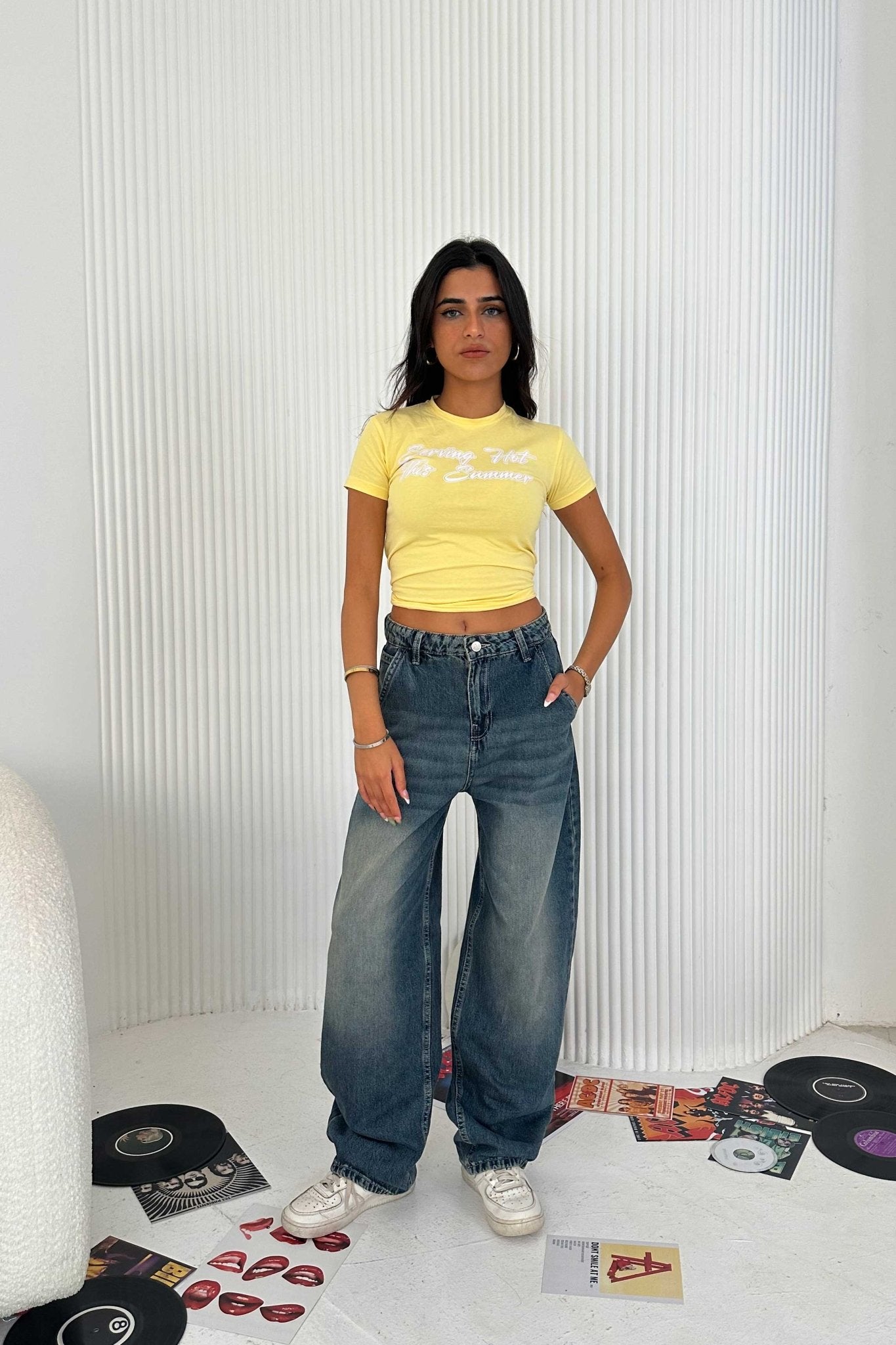 Skater - High-Waist Faded Vintage Blue Jeans Skater CIZARO - Cizaro Jeans