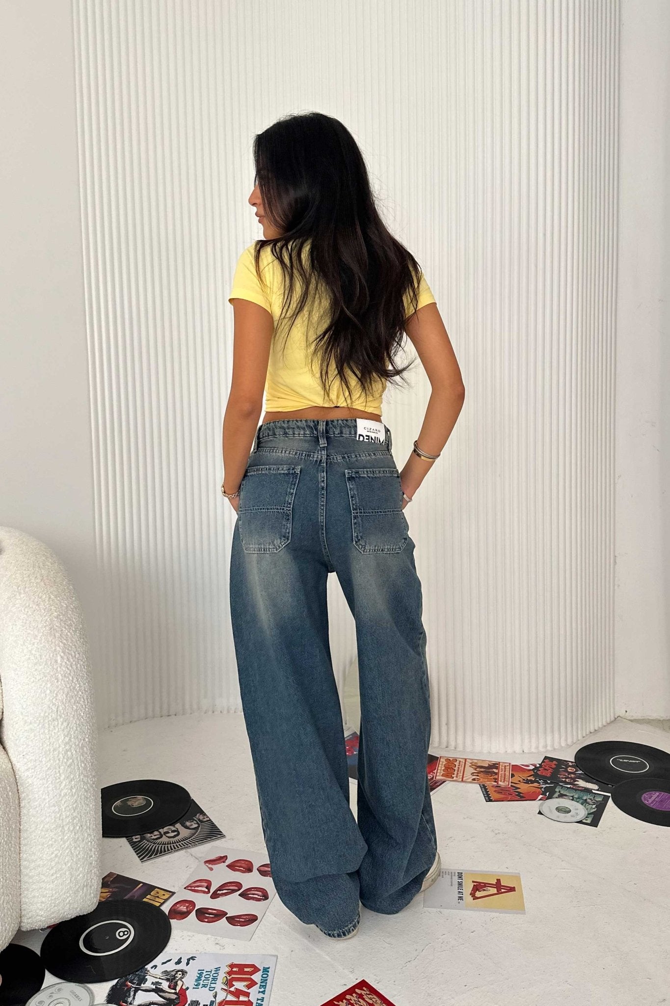 Skater - High-Waist Faded Vintage Blue Jeans Skater CIZARO - Cizaro Jeans