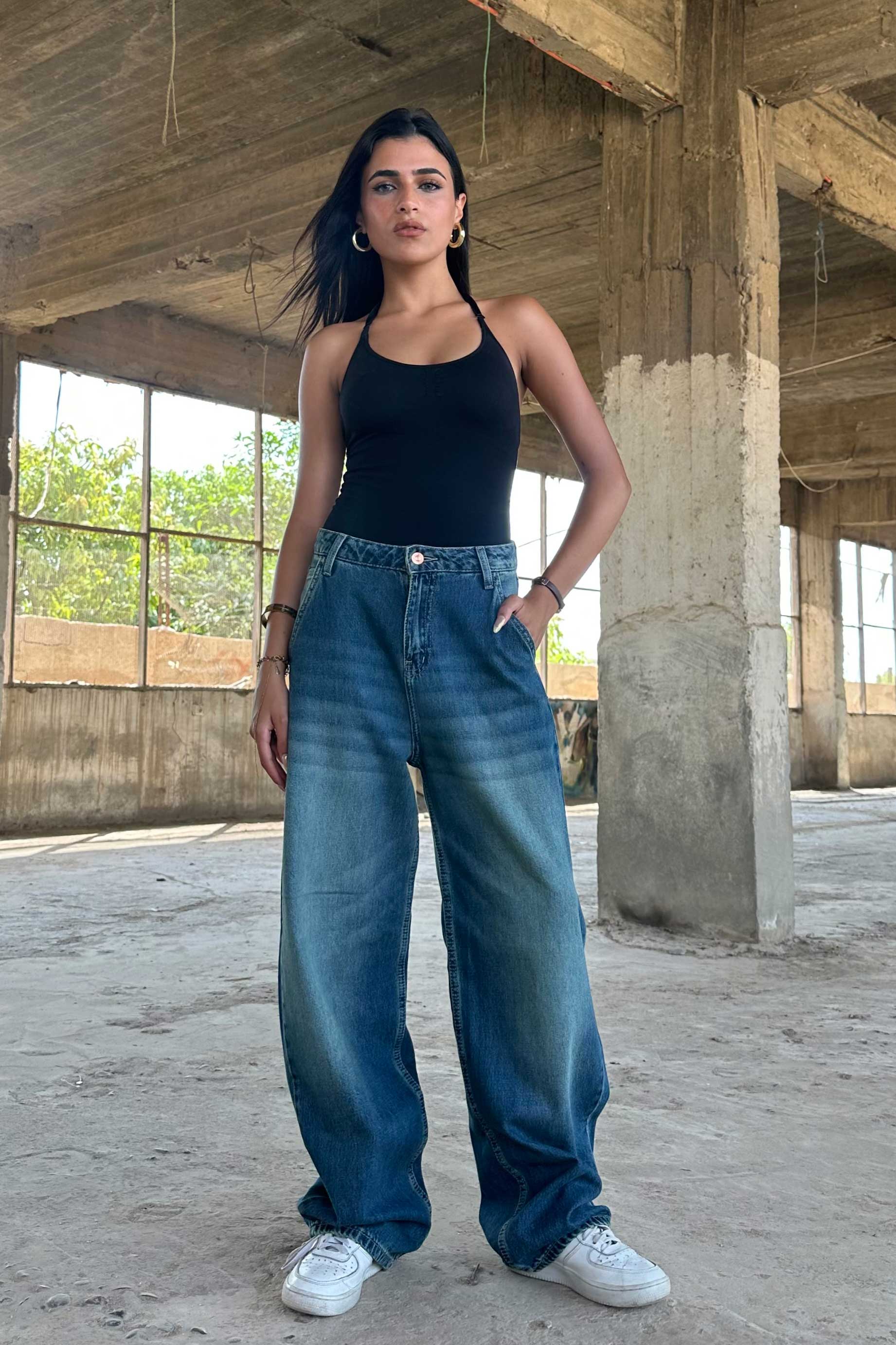 Skater - High-Waist Deep Vintage Blue Jeans skater CIZARO - Cizaro Jeans