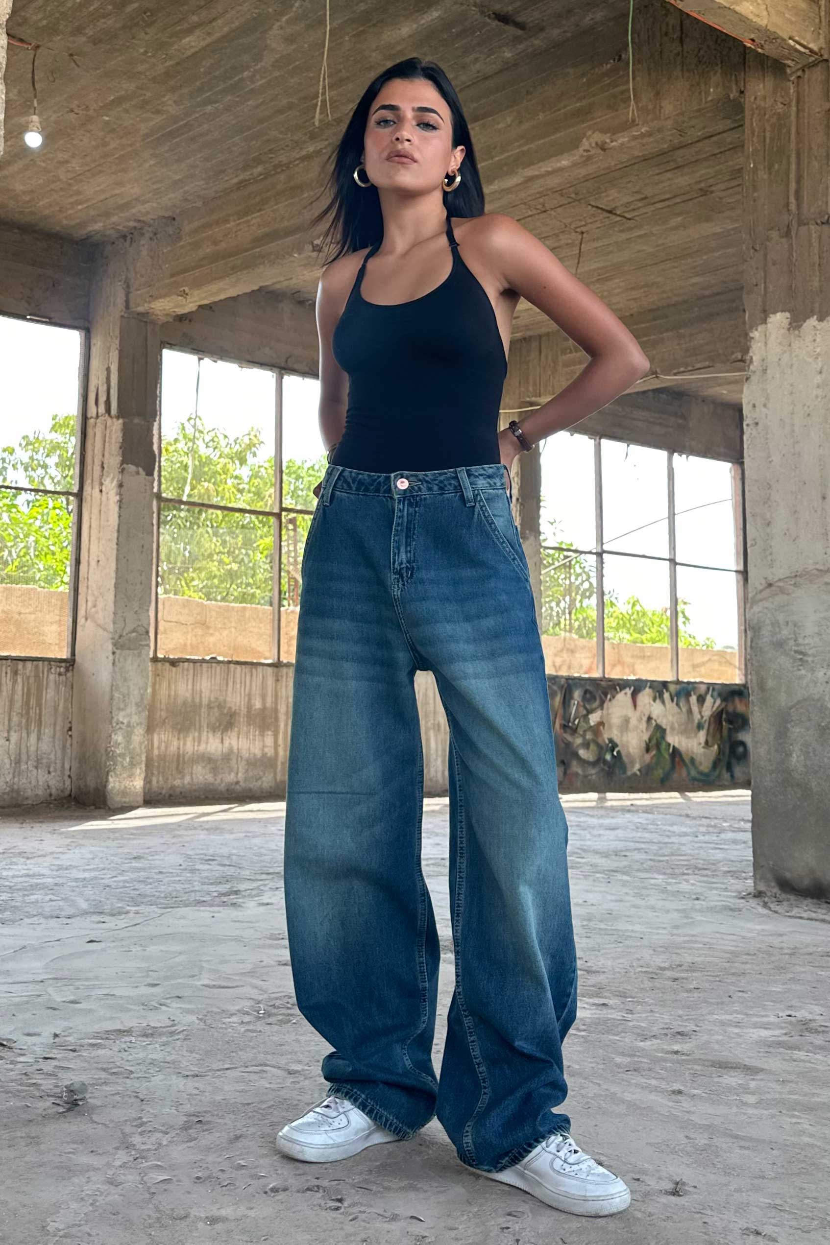 Skater - High-Waist Deep Vintage Blue Jeans skater CIZARO - Cizaro Jeans