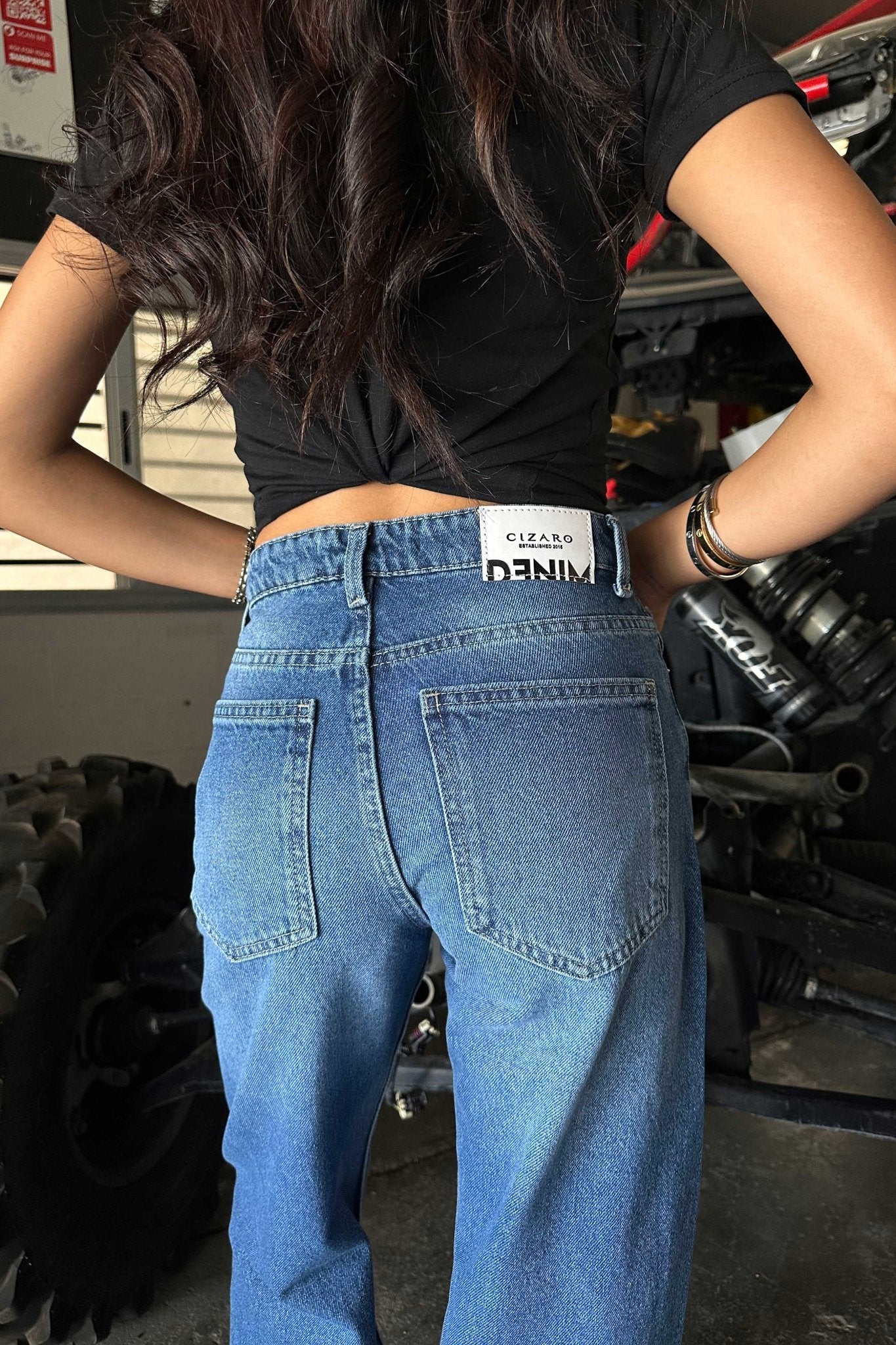 Straight Wide-Leg - Mid Rise Mid Blue Jeans straight CIZARO - Cizaro Jeans