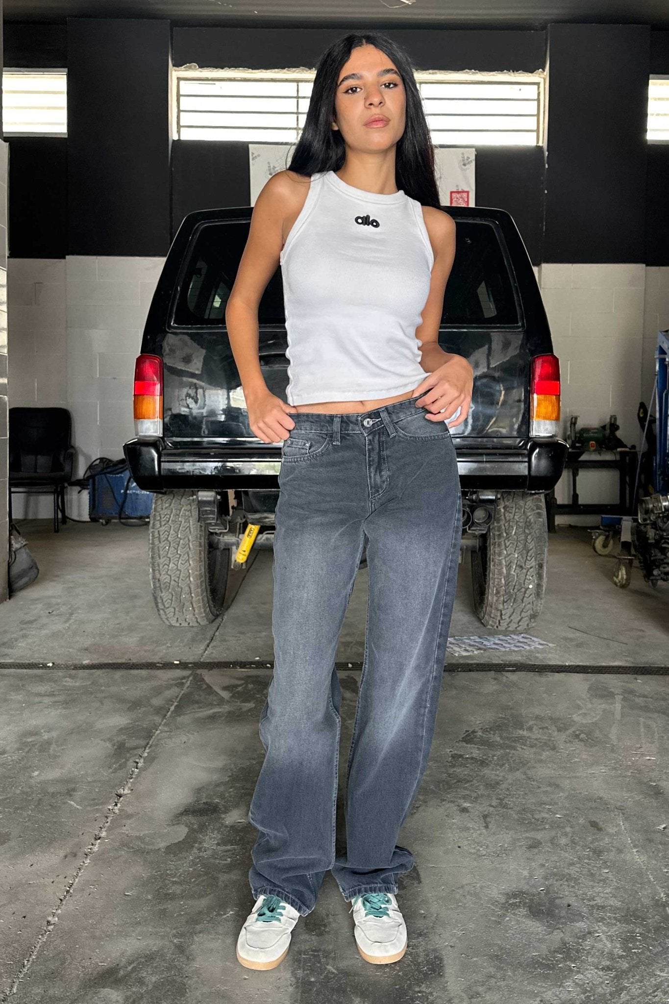 Straight-Leg - Low-Waist Washed Charcoal Jeans straight CIZARO - Cizaro Jeans