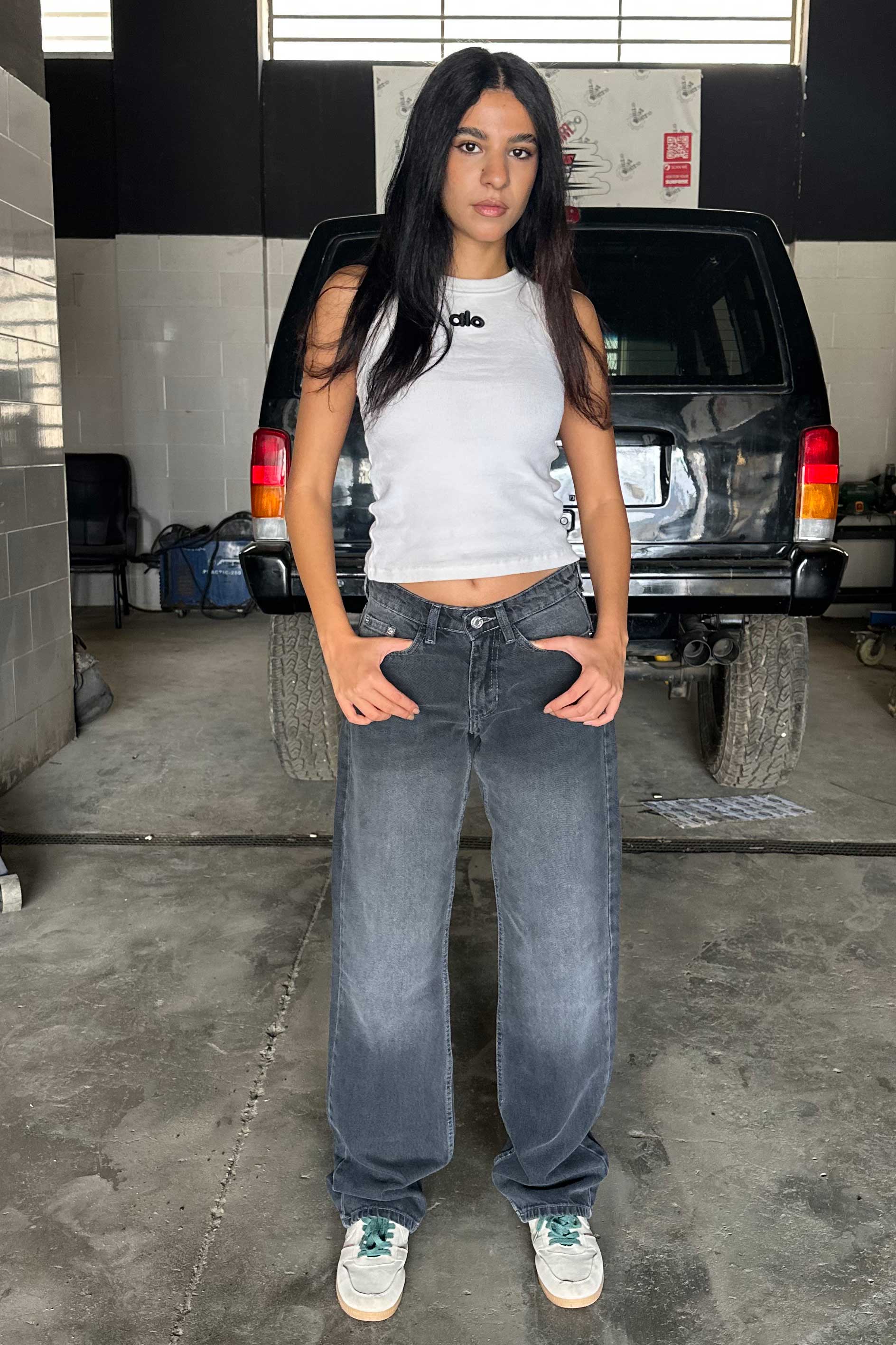 Straight-Leg - Low-Waist Washed Charcoal Jeans straight CIZARO - Cizaro Jeans