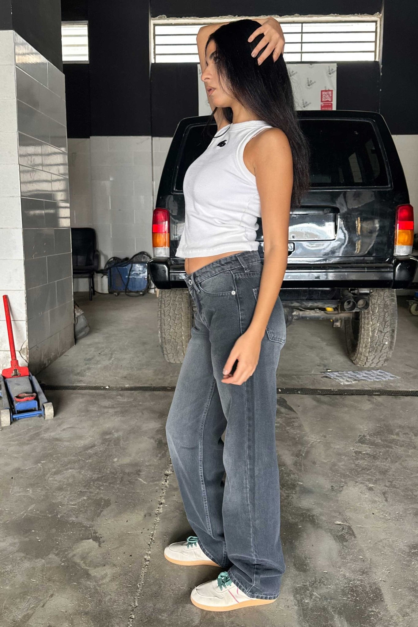 Straight-Leg - Low-Waist Washed Charcoal Jeans straight CIZARO - Cizaro Jeans