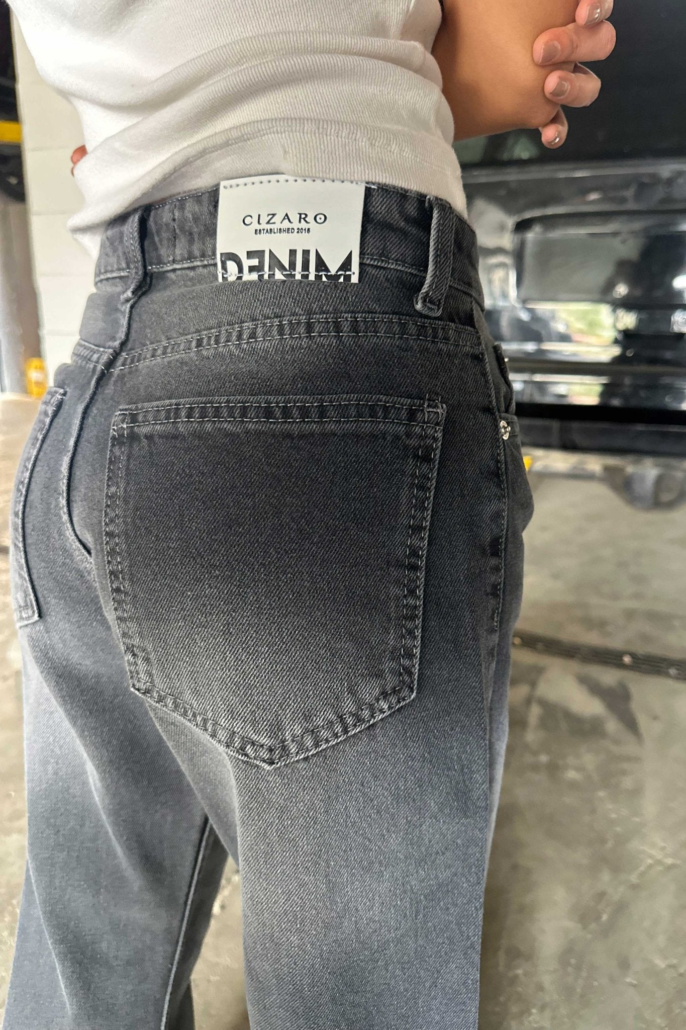 Straight-Leg - Low-Waist Washed Charcoal Jeans straight CIZARO - Cizaro Jeans