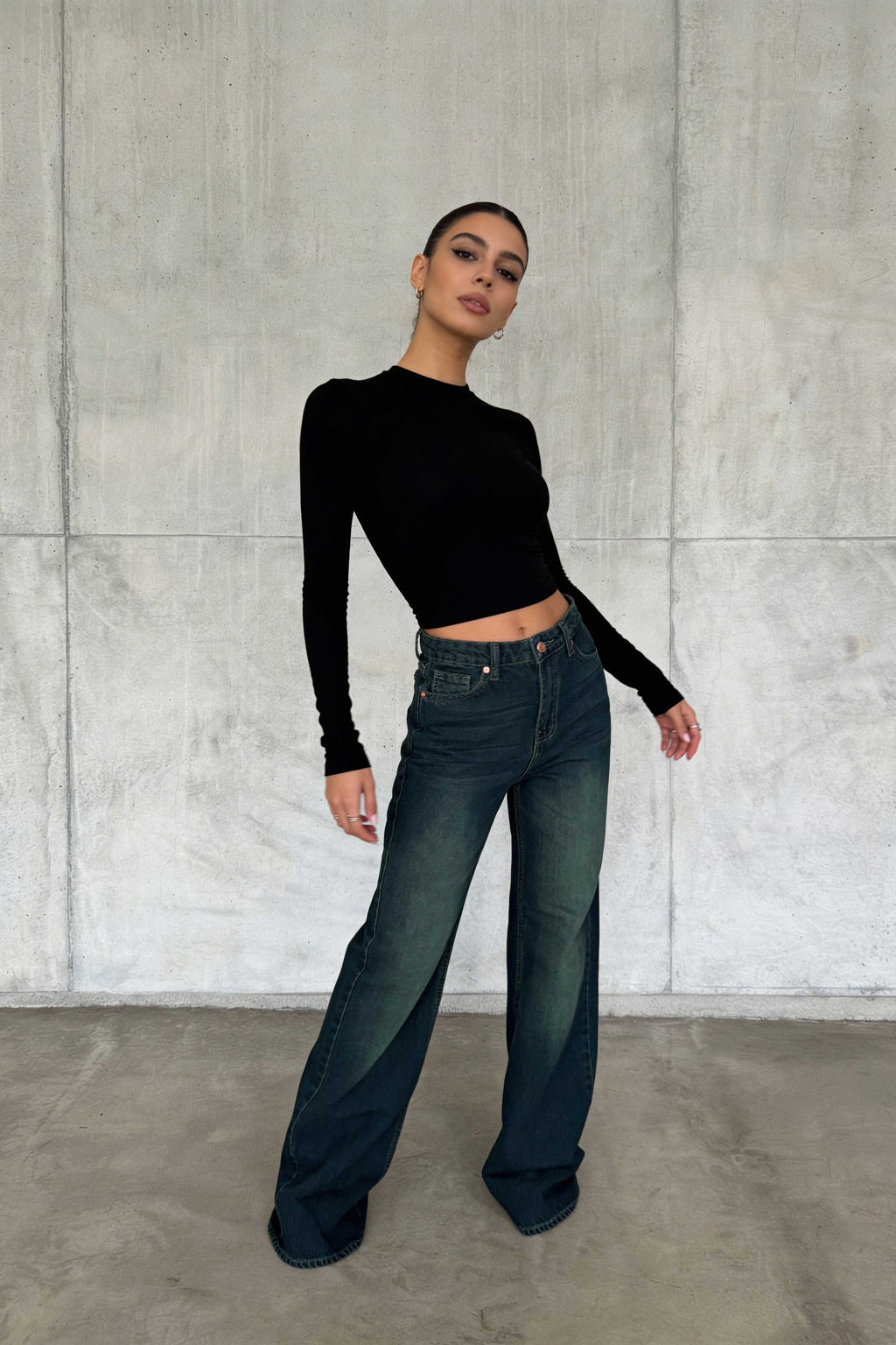 Straight – High-Waist Deep Vintage Green Jeans Straight CIZARO - Cizaro Jeans