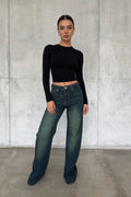 Straight – High-Waist Deep Vintage Green Jeans Straight CIZARO - Cizaro Jeans