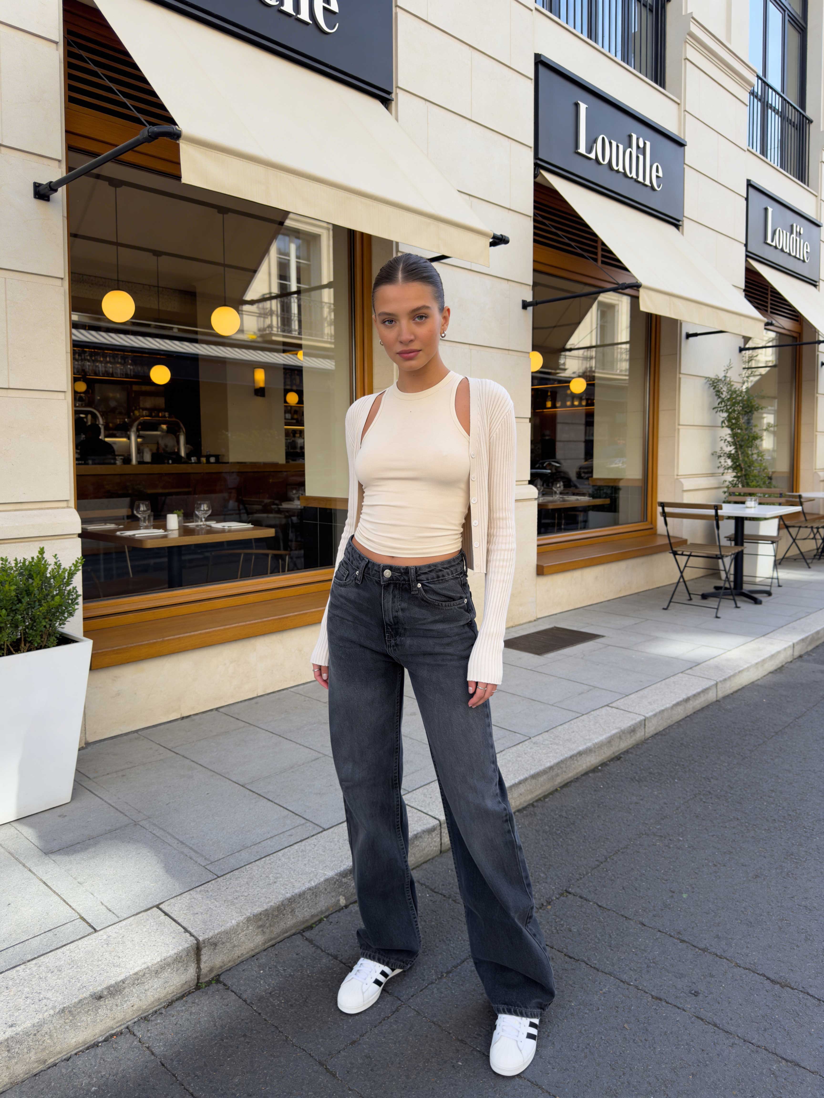 Straight High waist charcoal black jeans Straight CIZARO - Cizaro Jeans