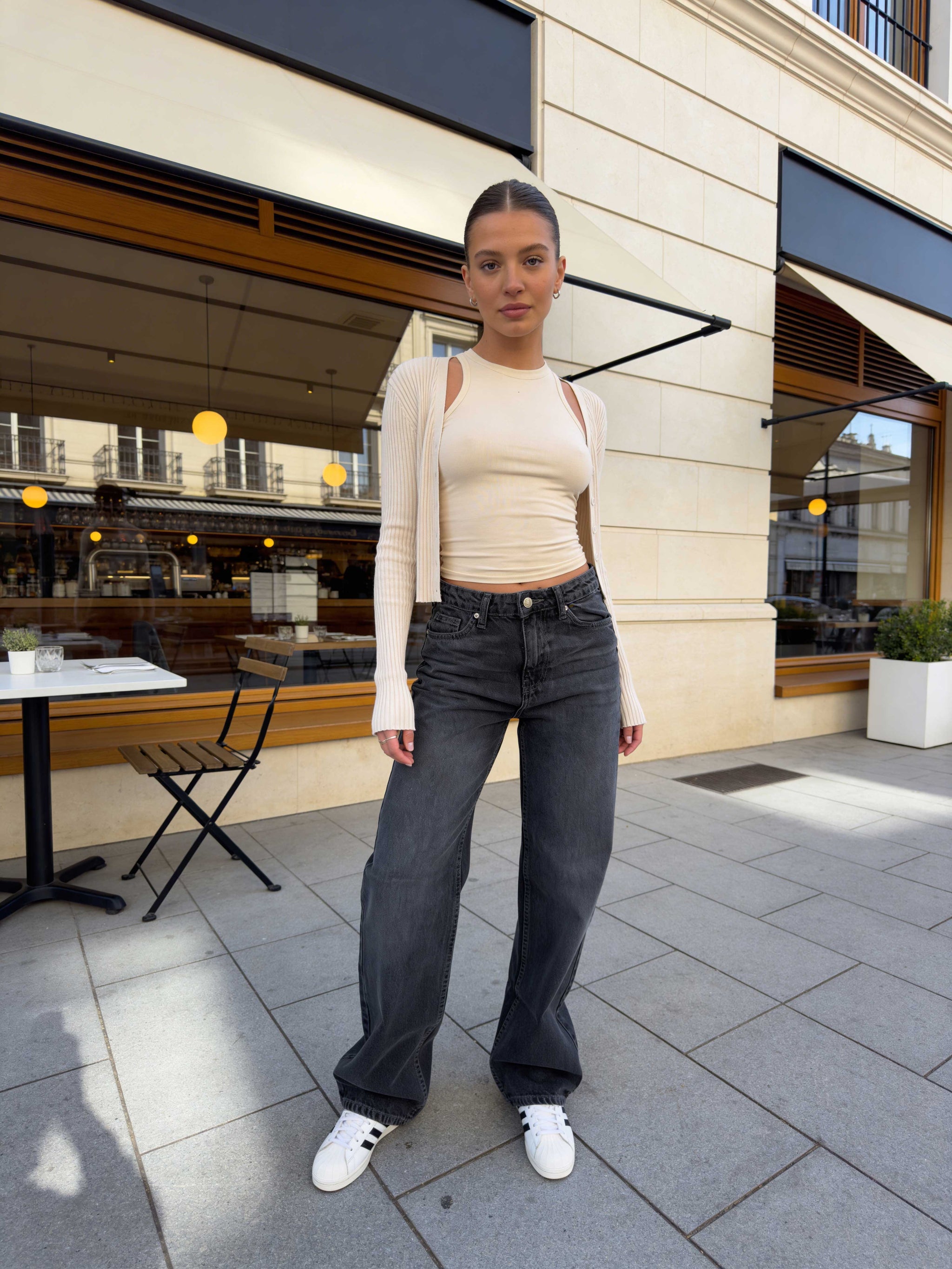 Straight High waist charcoal black jeans Straight CIZARO - Cizaro Jeans