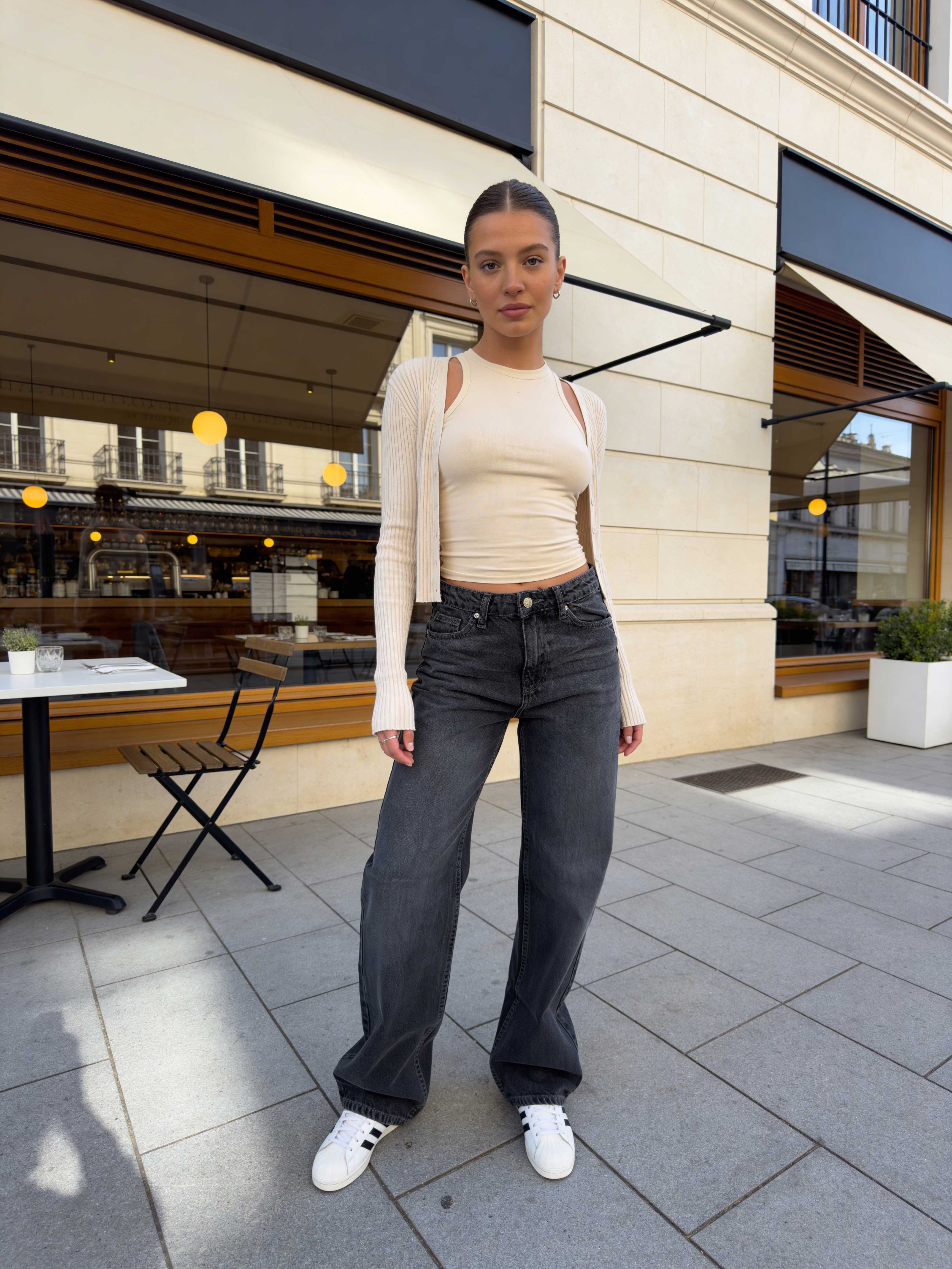 Straight High waist charcoal black jeans Straight CIZARO - Cizaro Jeans